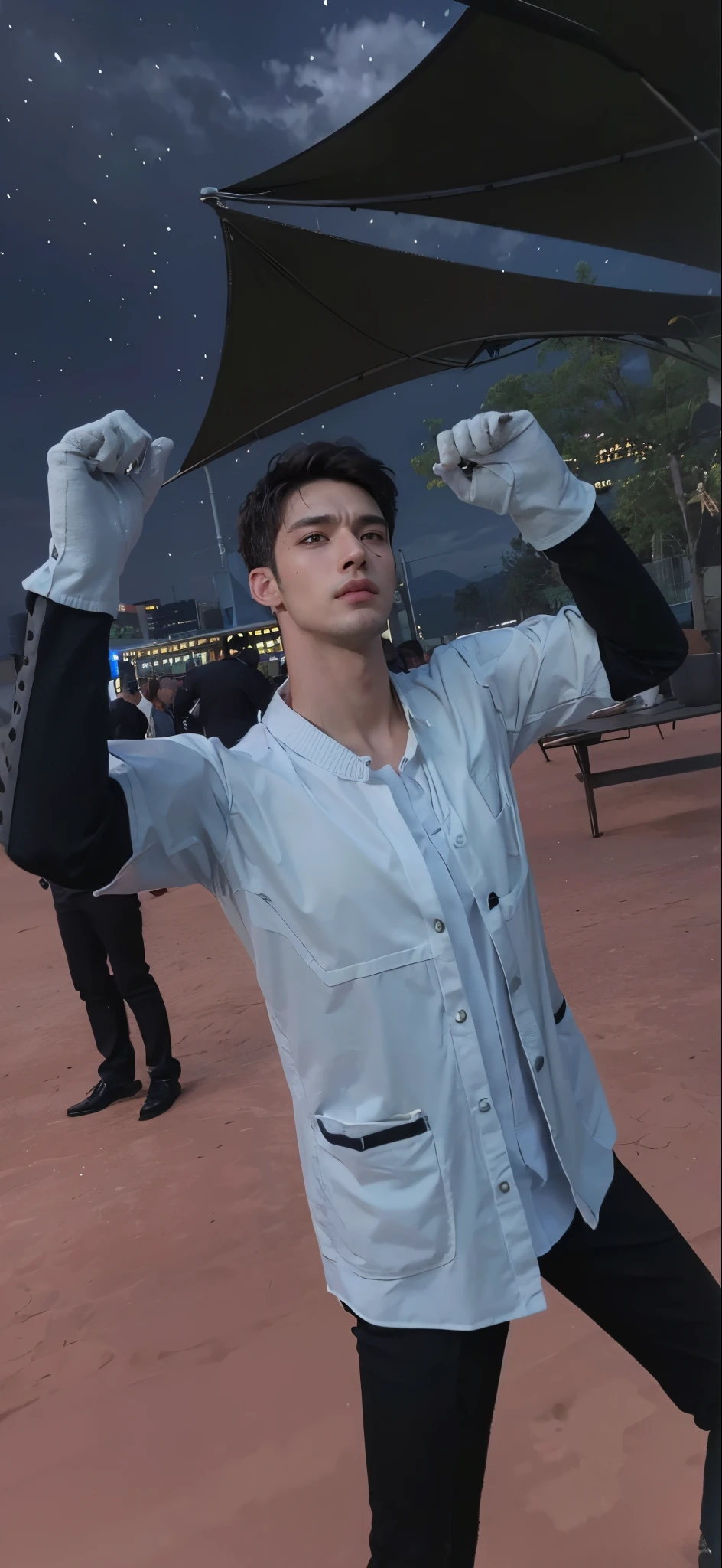 3d, ultra hd quality, man face same as remain, same as original picture, super high resolution, handsome, top-quality, high resolution, realisitic, masterpiece, handsome face, 4K, with a well-proportioned body, cloth texture, intricate details, handsome detailed face,  background, well-proportioned face