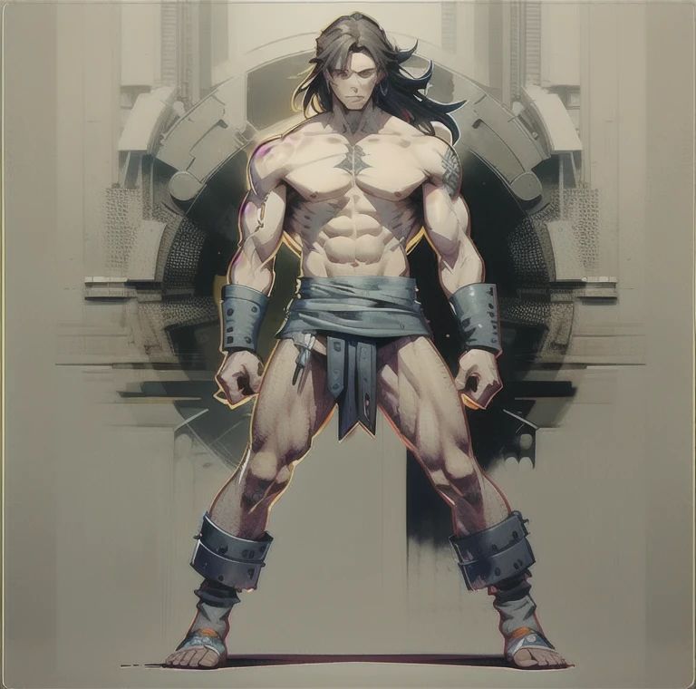 homem musculoso guerreiro barbaro com cicatrizes e tatuagens estilo conan