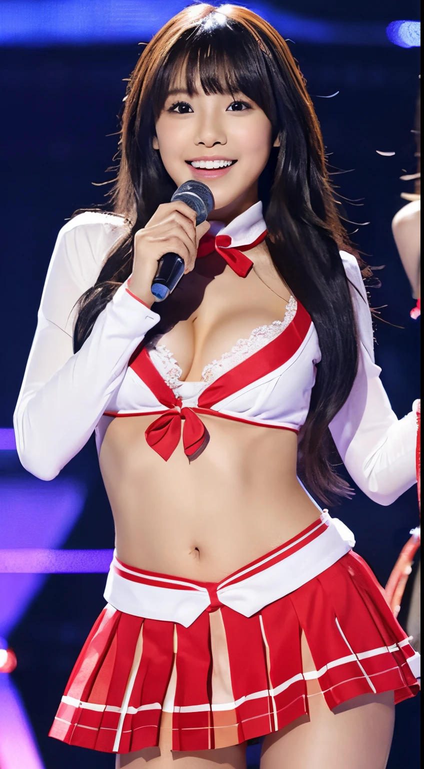 high-level image quality、hight resolution、10years old girl、Young Face、小柄、japanes、a beauty girl、Idol singer、stage、sexy racy outfits、the chest is not bulging、the bust is flat、 Appeal Pose、her legs are spread obscenely、Shooting from directly below、Open crotch、the chest is not bulging、