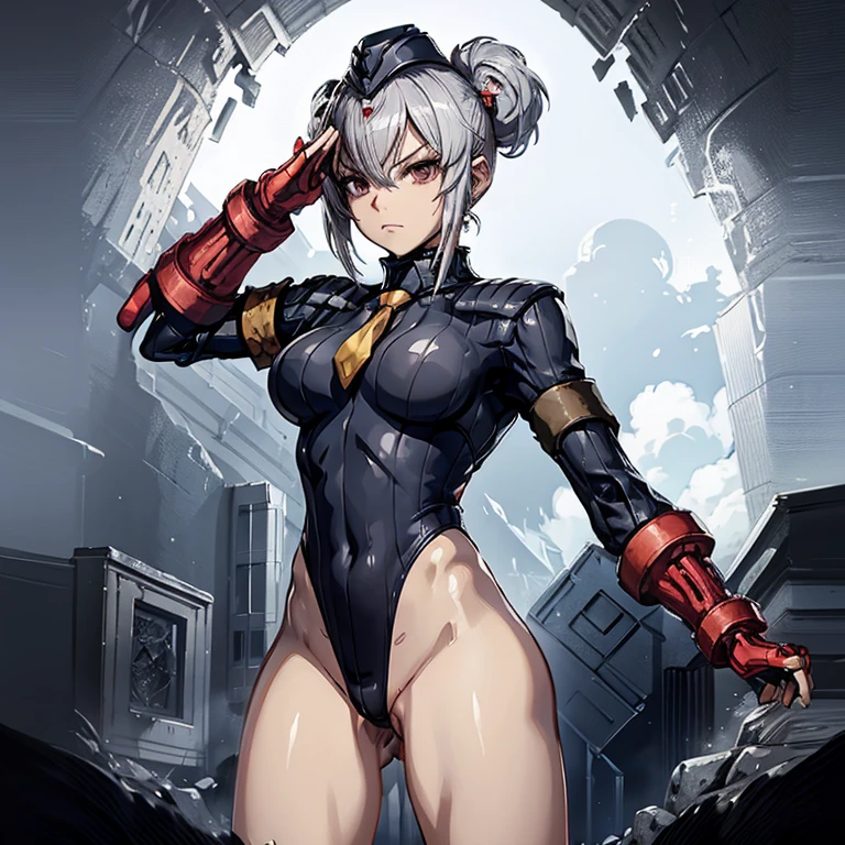 ultra-detailed, Explicit, Beautiful body, Beautiful Nose, Beautiful character design, perfect eyes, perfect face, ultra highres, 4K, beautiful legs, perfect legs, Nice hands, Perfect hand, Masterpiece, Best Quality, Highly detailed, illustration, absurdres, street fighter, doll suit, shadaloo doll, dollsuit, girls, multiple girls, expressionless, blank eyes, looking at viewer, red gloves, emotionless, black latex, corrution, mind control, female combatant, full body, hypnotized, unhappy trance, full body suit, ribbed bodysuit, both arms at side, stand up straight, obey, perfect female body, extremely glossy latex, hypnosis, hypnoLora, empty eyes, Mind control device, poses, submissive_pose, Slave, hat, necktie, stand up straight, standing, standing at attention, Slave, hat, necktie, belt, extending the right arm from the shoulder into the air with a straightened hand, nazi saluting, military, military saluting, salute, latex, ribbed bodysuit, kamen rider Ohma zio, in ohma zio suit