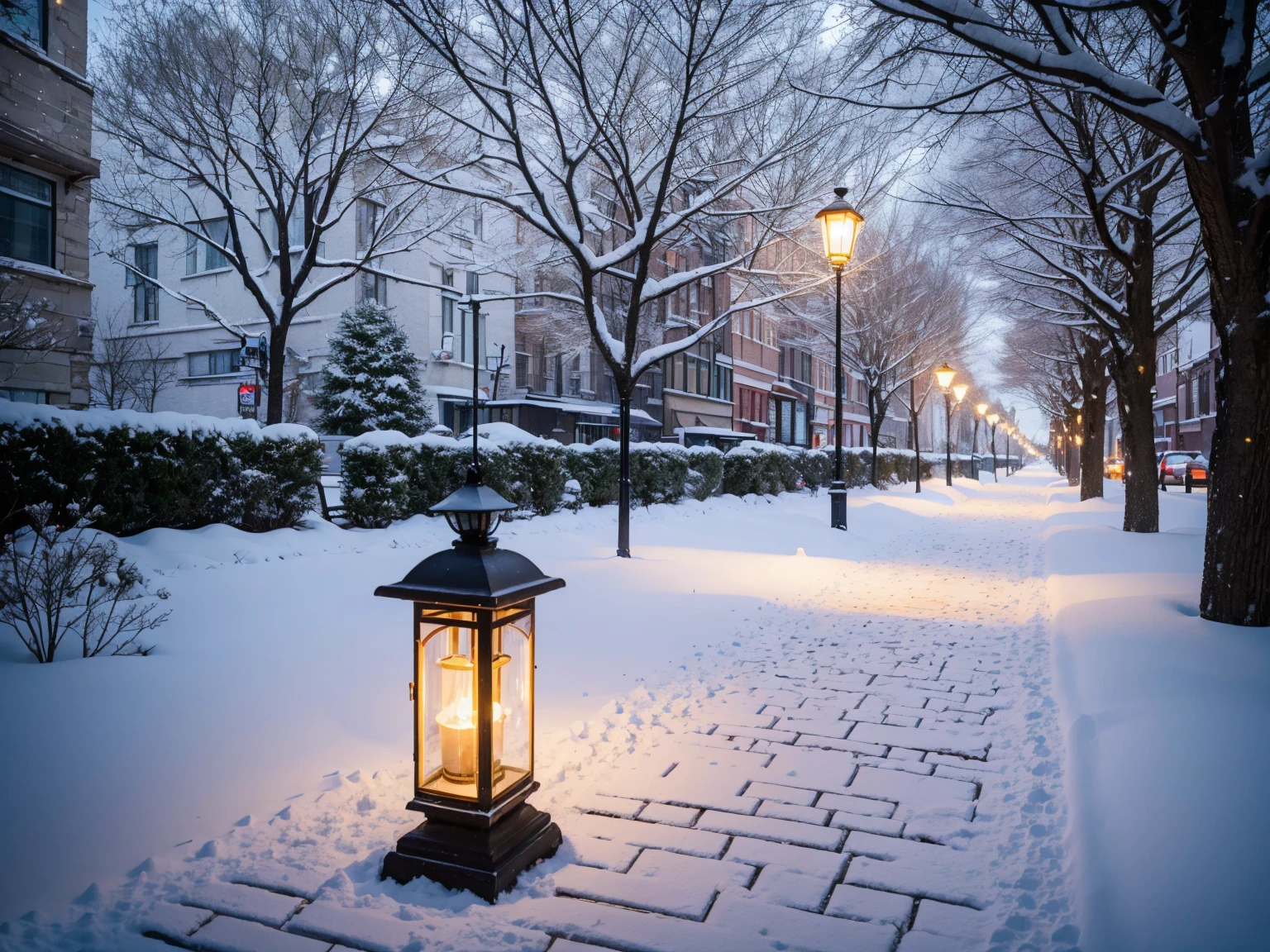 (best quality,4k,8k,highres,masterpiece:1.2),ultra-detailed,(realistic,photorealistic,photo-realistic:1.37),
winter scenery,old historic street in New York,antique benches,antique lamps giving light,trees,bushes,Christmas trees,clear night,a lot of snow,serene atmosphere,vintage charm,dainty snowflakes,glistening snow,cobblestone pavement,frosty breath,quiet peacefulness,vibrant holiday spirit,soft golden glow,cozy winter scene,frosted windowpanes,elegant streetlights,endless snow-covered landscape,crisp chilly air,lively holiday decorations,old brick buildings,dreamy winter wonderland,historical beauty,quaint carvings and engravings,enchanted nighttime allure,icy crystals twinkling,subtle moonlight,delicate snowfall,sparkling winter magic,whispering winds,whimsical street lanterns,snow-capped rooftops,serene winter silence,icy tranquility