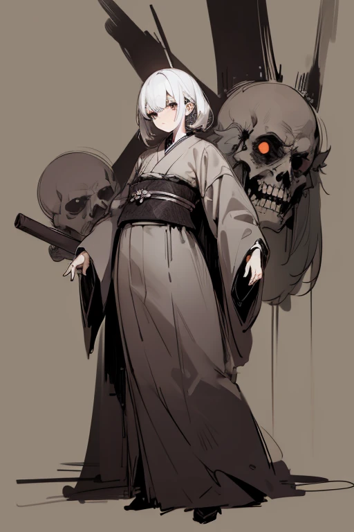 ((rough sketch)), ((Line drawing drawing style illustration)), ((The main character is a monster)), (full body), (eerie), (Outline warm color), Japanese painting, Dark atmosphere, horror factor, personification of junk, Mysterious Variants, spooky look, ((masterpiece)), ((high resolution)), ((super delicate)), doll-like face, Japanese Monsters, Human in the background,  crazy face, looks like a person, Japanese style tool