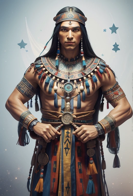 digital art , shaman symbols in background , night some stars,