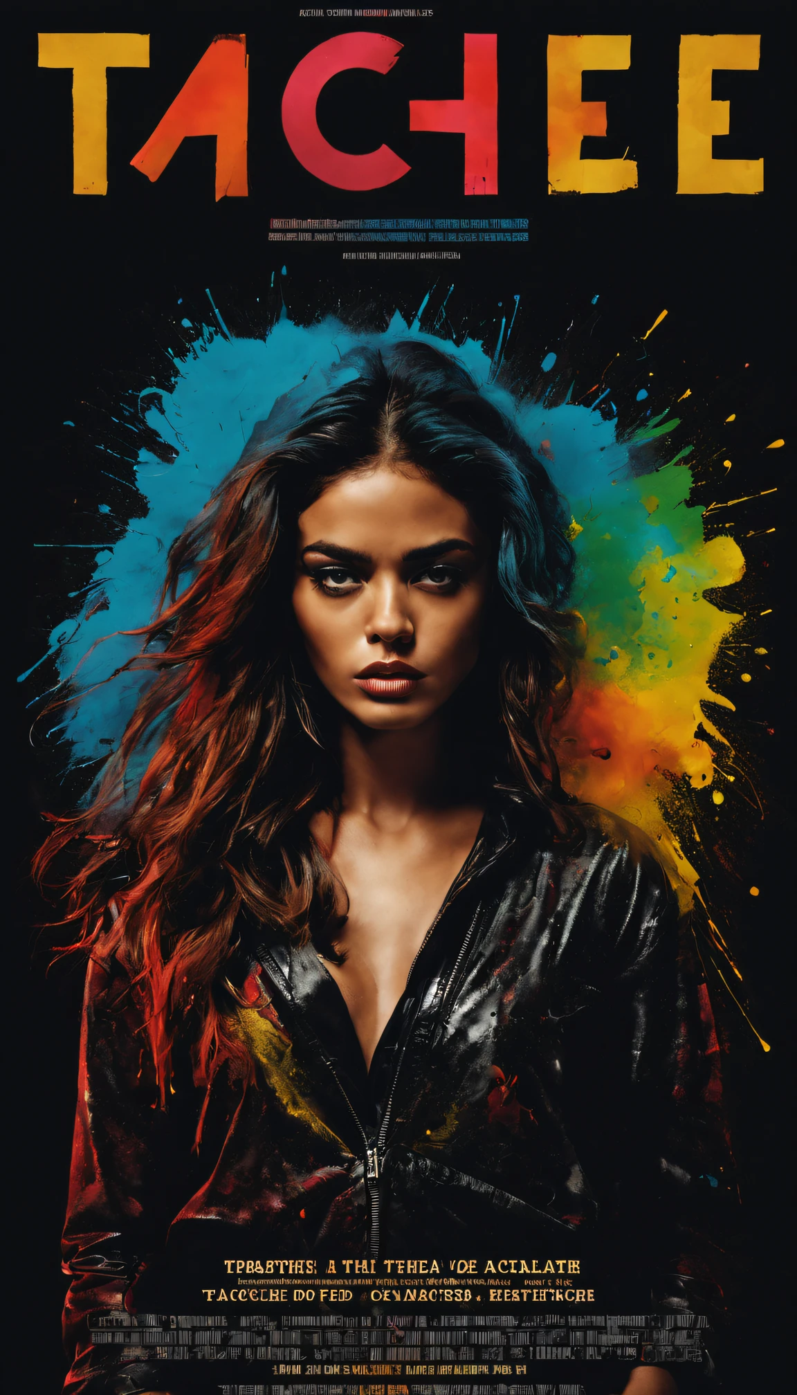 ((((dramatic))), (((gritty))), (((intense))) film poster featuring a young woman as the central character. She stands confidently in the center of the poster, wearing a stylish and edgy outfit, with a determined expression on her face. The background is dark and gritty, with a sense of danger and intensity. The text is bold and attention-grabbing, with a catchy tagline that adds to the overall feeling of drama and excitement. The color palette is mainly dark with splashes of vibrant colors, giving the poster a dynamic and visually striking appearance,tachi-e
(magazine:1.3), (cover-style:1.3), fashionable, woman, vibrant, outfit, posing, front, colorful, dynamic, background, elements, confident, expression, holding, statement, accessory, majestic, coiled, around, touch, scene, text, cover, bold, attention-grabbing, title, stylish, font, catchy, headline, larger, striking, modern, trendy, focus, fashion,