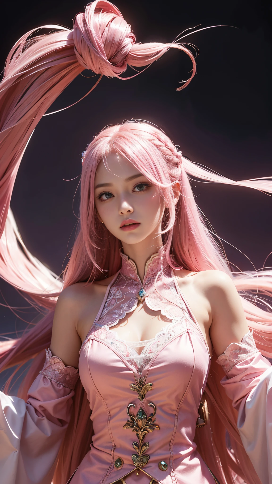 "(Best quality, 4K, high resolution, Masterpiece:1.2), Ultra-detailed, (Realistic, Photorealistic, photo-realistic:1.37), Vibrant red and blue eyes, Strong gaze, Mesmerizing eye contact, Fire-red iris, Deep blue pupils, Vivid colors, Portrait, Fantasy art, Magical red light, Ethereal beauty, pink color palettes, Heterochromia is described in particular detail, Long yellow hair