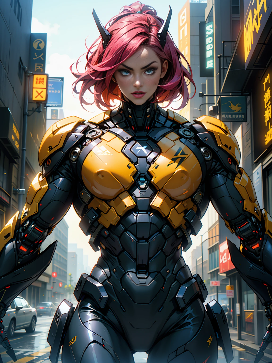 Cinematic, hyper-detailed, and insanely detailed, this artwork captures the essence of a bald hairless muscular female android girl. Beautiful color grading, enhancing the overall cinematic feel. Unreal Engine brings her anatomic cybernetic muscle suit to life, appearing even more mesmerizing. With the use of depth of field (DOF), every detail is focused and accentuated, drawing attention to her eyes and the intricate design of the anatomic cybernetic muscle suit . The image resolution is at its peak, utilizing super-resolution technology to ensure every pixel is perfect. Cinematic lighting enhances her aura, while anti-aliasing techniques like FXAA and TXAA keep the edges smooth and clean. Adding realism to the anatomic cybernetic muscle suit, RTX technology enables ray tracing. Additionally, SSAO (Screen Space Ambient Occlusion) gives depth and realism to the scene, the girl's anatomic cybernetic muscle suit become even more convincing. In the post-processing and post-production stages, tone mapping enhances the colors, creating a captivating visual experience. The integration of CGI (Computer-Generated Imagery) and VFX (Visual Effect brings out the anatomic cybernetic muscle suit's intricate features in a seamless manner. SFX (Sound Effects) complement the visual artistry, immersing the viewer further into this fantastic world. The level of detail is awe-inspiring, with intricate elements meticulously crafted, the artwork hyper maximalist and hyper-realistic. Volumetric effects add depth and dimension, and the photorealism is unparalleled. The image is rendered in 8K resolution, ensuring super-detailed visuals. The volumetric lightning adds a touch of magic, highlighting her beauty and the aura of her anatomic cybernetic muscle suit in an otherworldly way. High Dynamic Range (HDR) technology makes the colors pop, adding richness to the overall composition. Ultimately, this artwork presents an unreal portrayal of a super muscled cybernetic female android