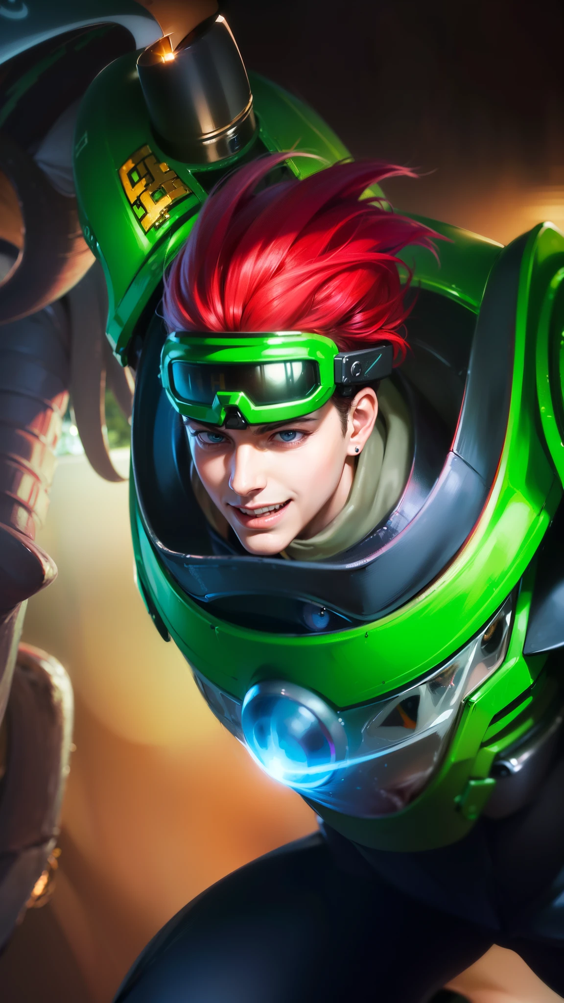 masculine male, masterpiece, ((perfect eyeest quality, (semirealism:1.9), beautiful lighting, (extremely detailed CG unity 4k fhd wallpaper), High Detail, Sharp focus, dramatic outdoors, 1 boy ,19 years old, red hair, light red eyes, evil smile, scary