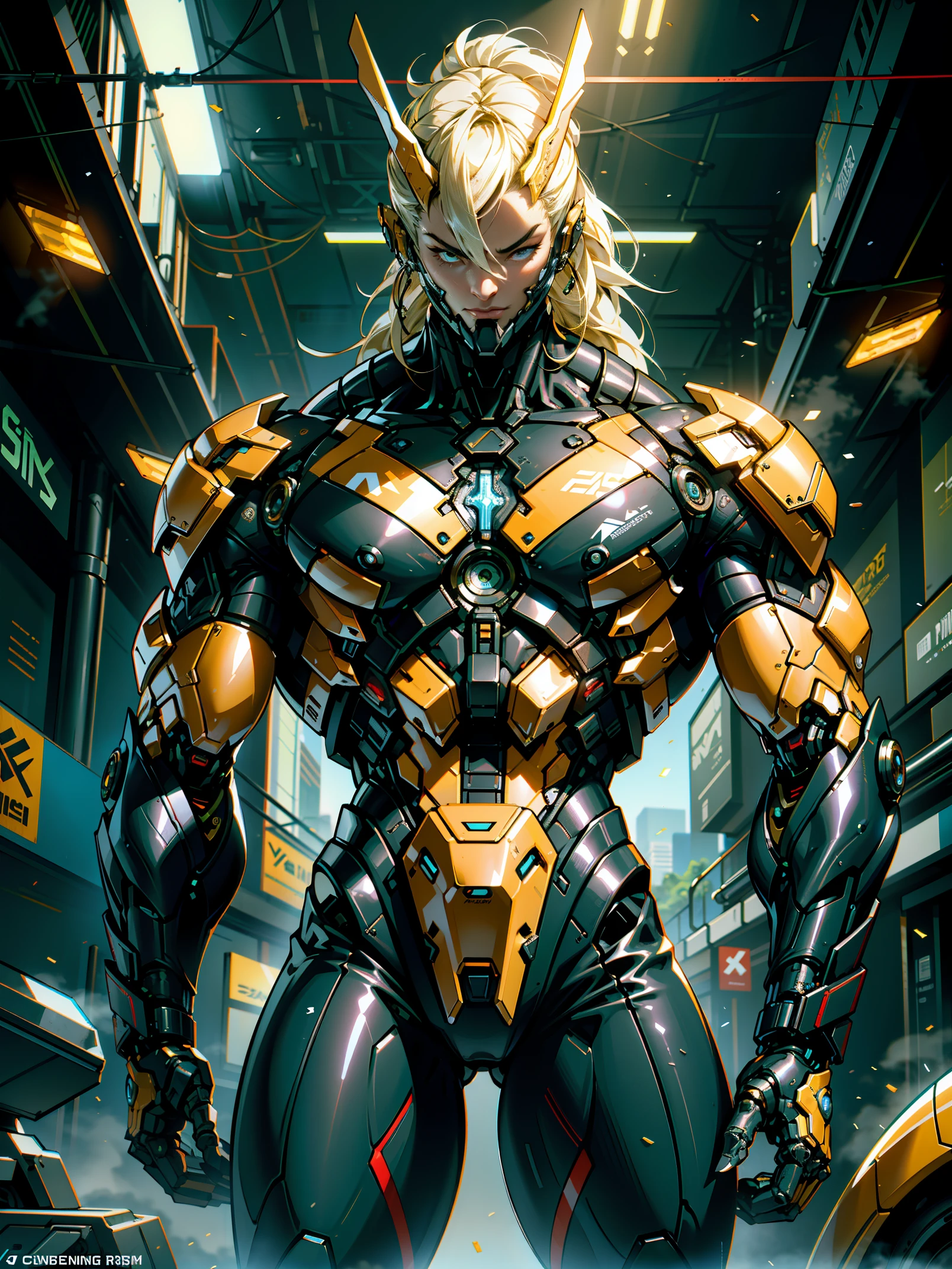 (megan fox), Cinematic, hyper-detailed, and insanely detailed, this artwork captures the essence of a hairless muscular female android girl. Beautiful color grading, enhancing the overall cinematic feel. Unreal Engine brings her anatomic cybernetic muscle suit to life, appearing even more mesmerizing. With the use of depth of field (DOF), every detail is focused and accentuated, drawing attention to her eyes and the intricate design of the anatomic cybernetic muscle suit . The image resolution is at its peak, utilizing super-resolution technology to ensure every pixel is perfect. Cinematic lighting enhances her aura, while anti-aliasing techniques like FXAA and TXAA keep the edges smooth and clean. Adding realism to the anatomic cybernetic muscle suit, RTX technology enables ray tracing. Additionally, SSAO (Screen Space Ambient Occlusion) gives depth and realism to the scene, the girl's anatomic cybernetic muscle suit become even more convincing. In the post-processing and post-production stages, tone mapping enhances the colors, creating a captivating visual experience. The integration of CGI (Computer-Generated Imagery) and VFX (Visual Effect brings out the anatomic cybernetic muscle suit's intricate features in a seamless manner. SFX (Sound Effects) complement the visual artistry, immersing the viewer further into this fantastic world. The level of detail is awe-inspiring, with intricate elements meticulously crafted, the artwork hyper maximalist and hyper-realistic. Volumetric effects add depth and dimension, and the photorealism is unparalleled. The image is rendered in 8K resolution, ensuring super-detailed visuals. The volumetric lightning adds a touch of magic, highlighting her beauty and the aura of her anatomic cybernetic muscle suit in an otherworldly way. High Dynamic Range (HDR) technology makes the colors pop, adding richness to the overall composition. Ultimately, this artwork presents an unreal portrayal of a super muscled cybernetic female android