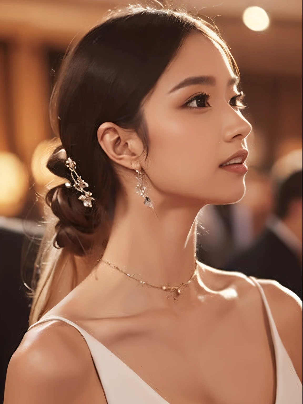 realisticlying,a 18 year old girl,Face Real、Look up and sing、portrait closeup、Latin Face Real,Argentine Tango Dance、Black Tango Dress、Emphasis on cleavage、A sexy、dance floor