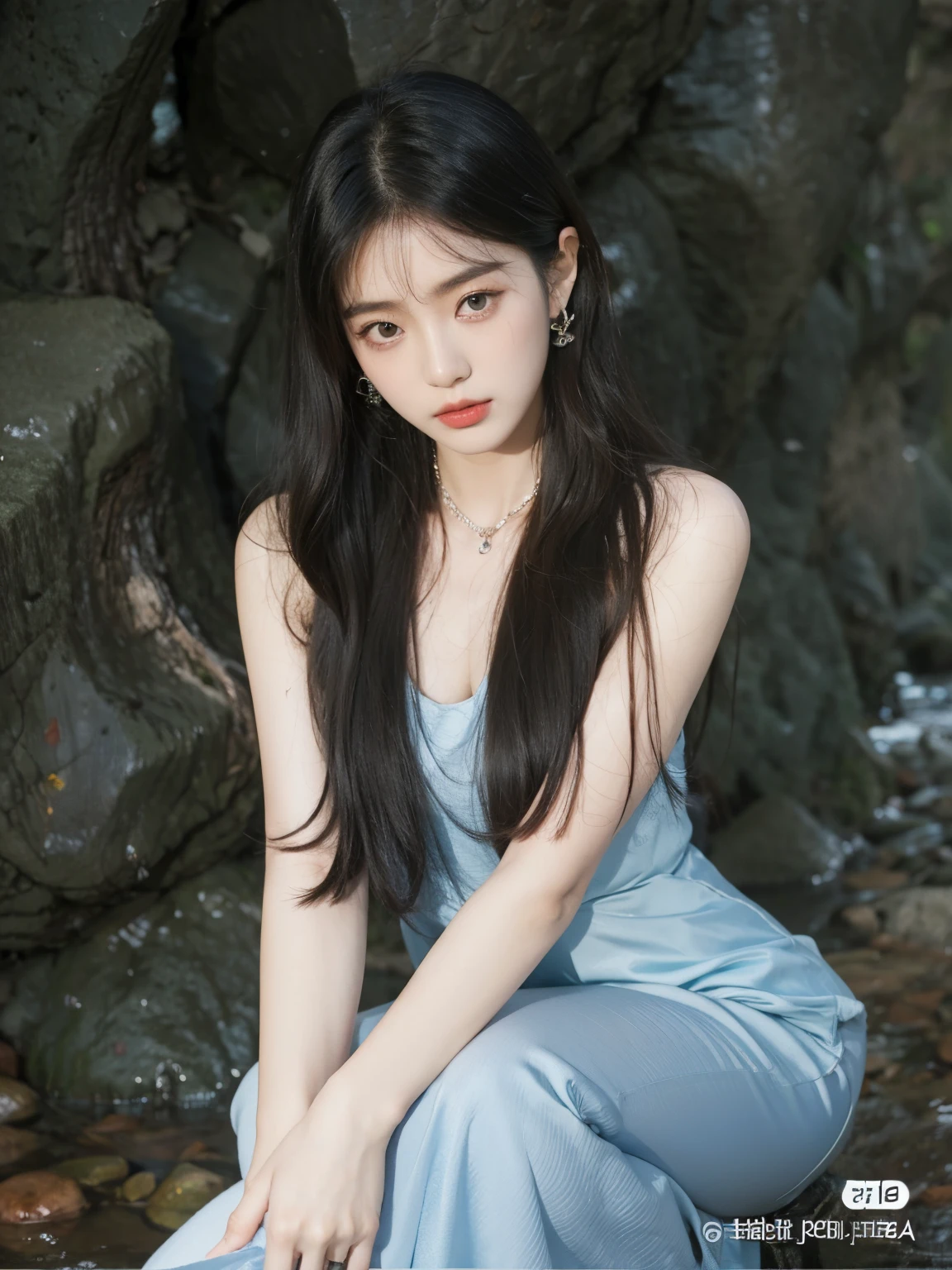 uma mulher sentada em uma pedra com um colar, Jaeyeon Nam, Jinyoung Canela, Heonhwa Choe, Seseon Yoon, Sha Xi, Gongbi, TaeJune Kim, Retrato de Jossi de Blackpink, Lee Ji-eun, Lee Ji - Eun, Xintong Chen, Xision Wu, Jiyun Chae, Wenfei Ye
