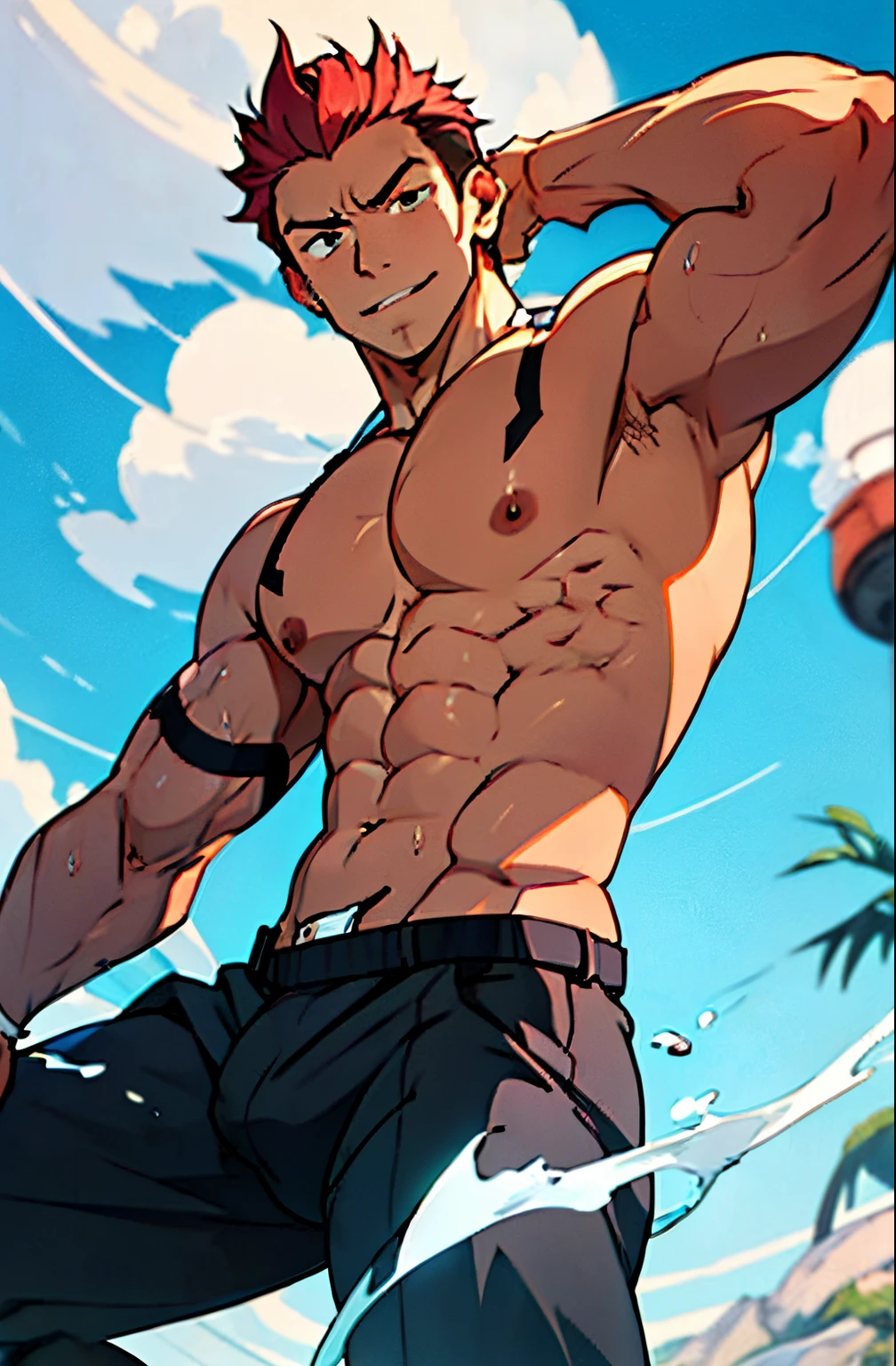 ((best quality, 8k, ultra-detalhado, master part: 1.3)), 1st , pele brilhante, Sharp, Beleza Corporal Perfeita, corpo perfeito sombreado realista, Piece,("bikini pants, large bulge ":1.2),(dynamic pose:1.1), coxa