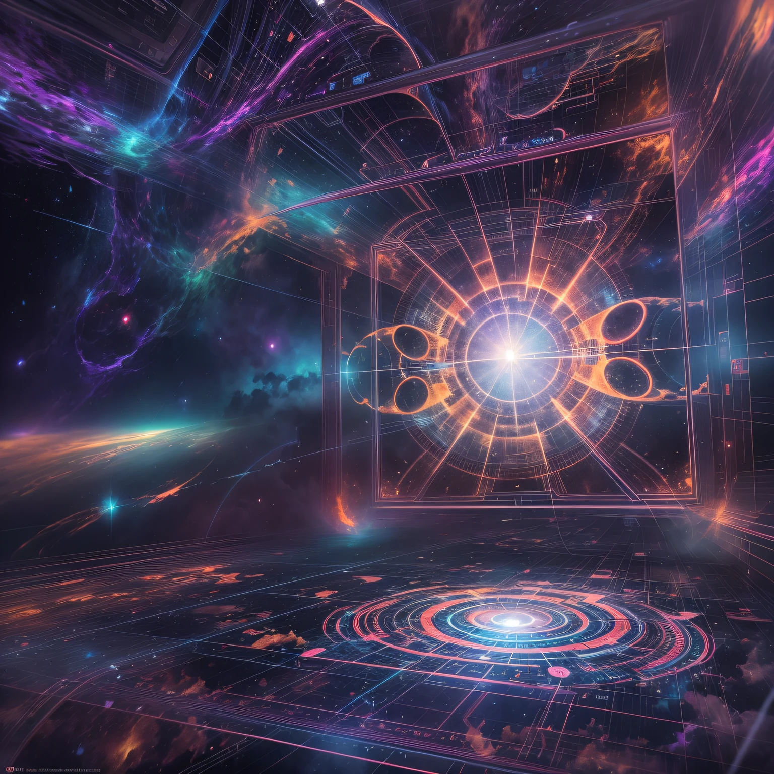 A parallel universe with a hypercube with mass proportional to the universe, 4K, A high resolution, tmasterpiece:1.2), ultra - detailed, (actual,realisticlying,Photorealistic:1.37), A futuristic, glowing, Iridescent, multidimensional, Surreal, vivd colour, complex fractal patterns, complex geometry, ethereallight, Interstellar Travel, The possibilities are endless, puzzling perspective, cosmic energy, otherworldly landscapes, The space-time continuum, Mysterious portal, Exists across dimensions, swirles, Cosmic harmony, otherworldly beauty, technologically advanced civilization, Alien buildings, cosmic entity, Celestial constellations.
