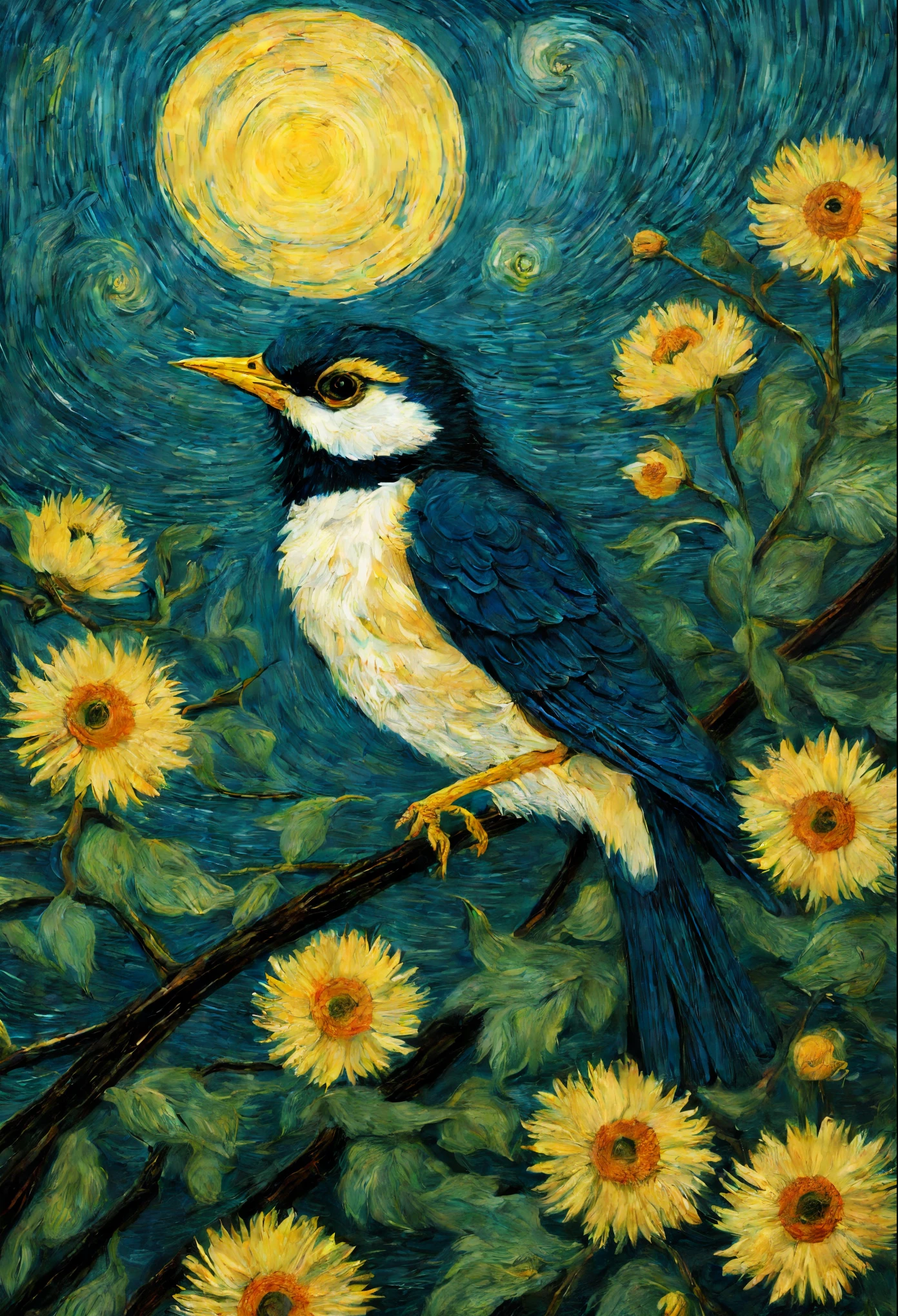 Generate an image in the style of Van Gogh, using the lyrics of the song Bird on the wire, by Leonard Cohen as the main inspiration, in high quality, intricated detailed, ultra HD res, a painting