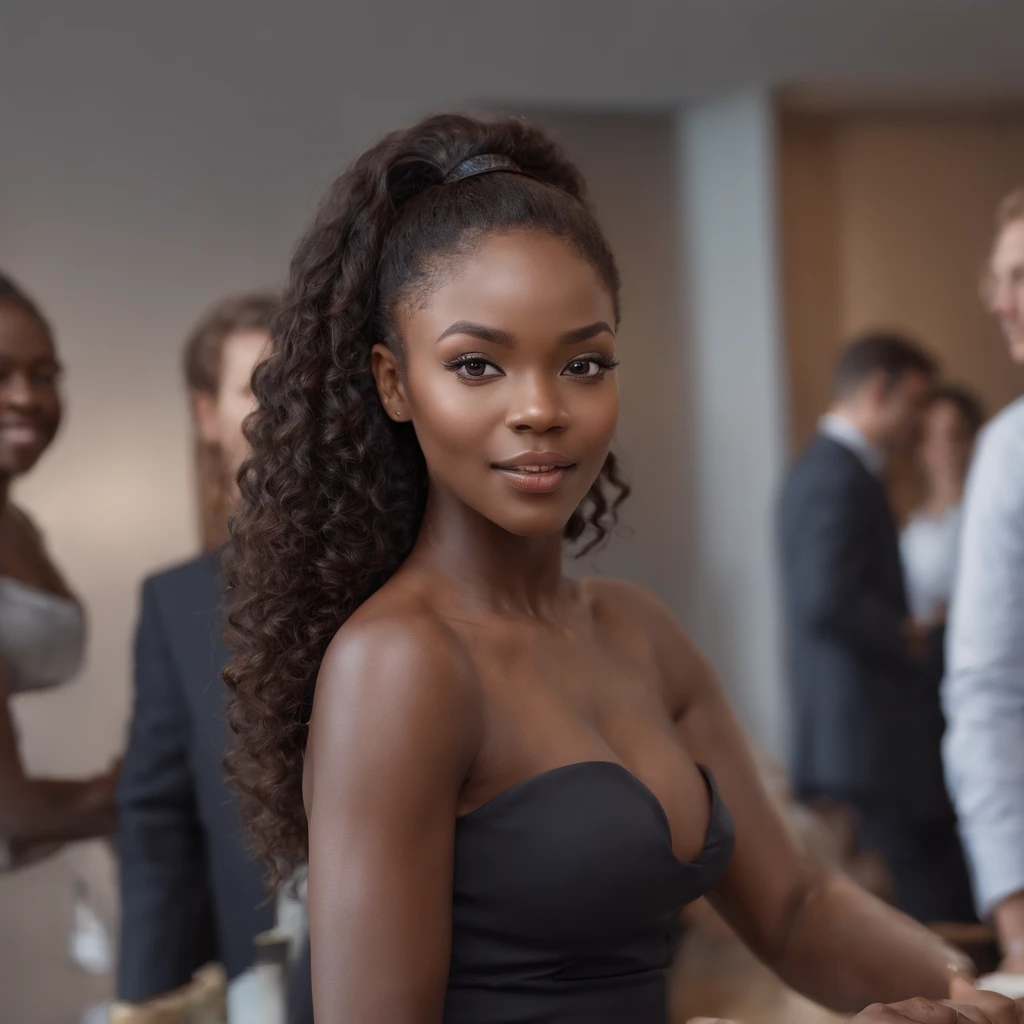 ((Dark African skin, Very deep ebony skin)), ((Its beauty undeniable)), ((Excited cute face)), ((Hyper detailed perfect eyes,)), ((pose mignonne)), ((Langue sortie)), ((Seductive )), sexy, ((female suite)), ((Afro ponytail with long African curly hair,)), (( peau)), ((debout, vue de face)), ((toucher ses propres jambes dans une pose sexy)), ((corporate, office, presenting, meeting, Ville publique, people sitting around table)), Sharp Focus CGI, photoreallistic, High detail, Realstic, Masterpiece, absurdes, Best quality, Hdr, High quality, high-definition, Extremely detailed, 8k wallpaper, Intricate details, 8K UHD, Full-HD, (photo realist:1.2), contraste, intense illumination, lighting cinematic, natural lighting, veilleuse, Nuit, Illumination globale, Laughing out loud, a la piscine African women、Female sexy、people, the hague