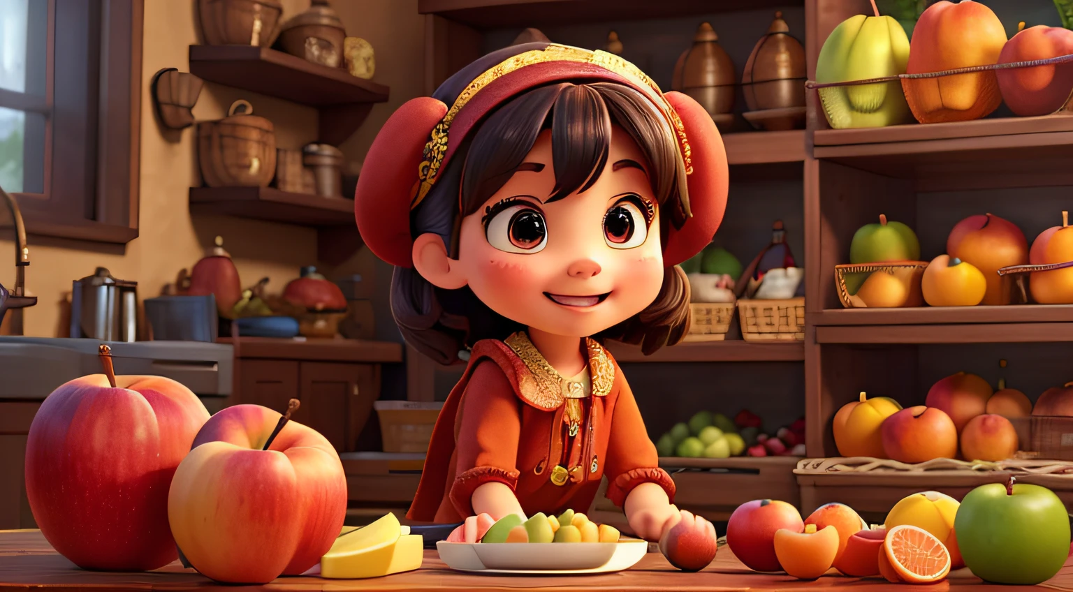 See Lily's joyful expressions as she experiences the market's sensory delights. She eagerly inhales the fragrant spices, revels in the vibrant colors of fruits, and carefully selects the juiciest apples and plumpest peaches.
3d rendering, Smooth,Ultra HD, Brilliant in Color,isometric, 8K, Unreal Engine 5,, Ultra Sharp Focus,stunning realistic photography,  Intricate Masterpiece