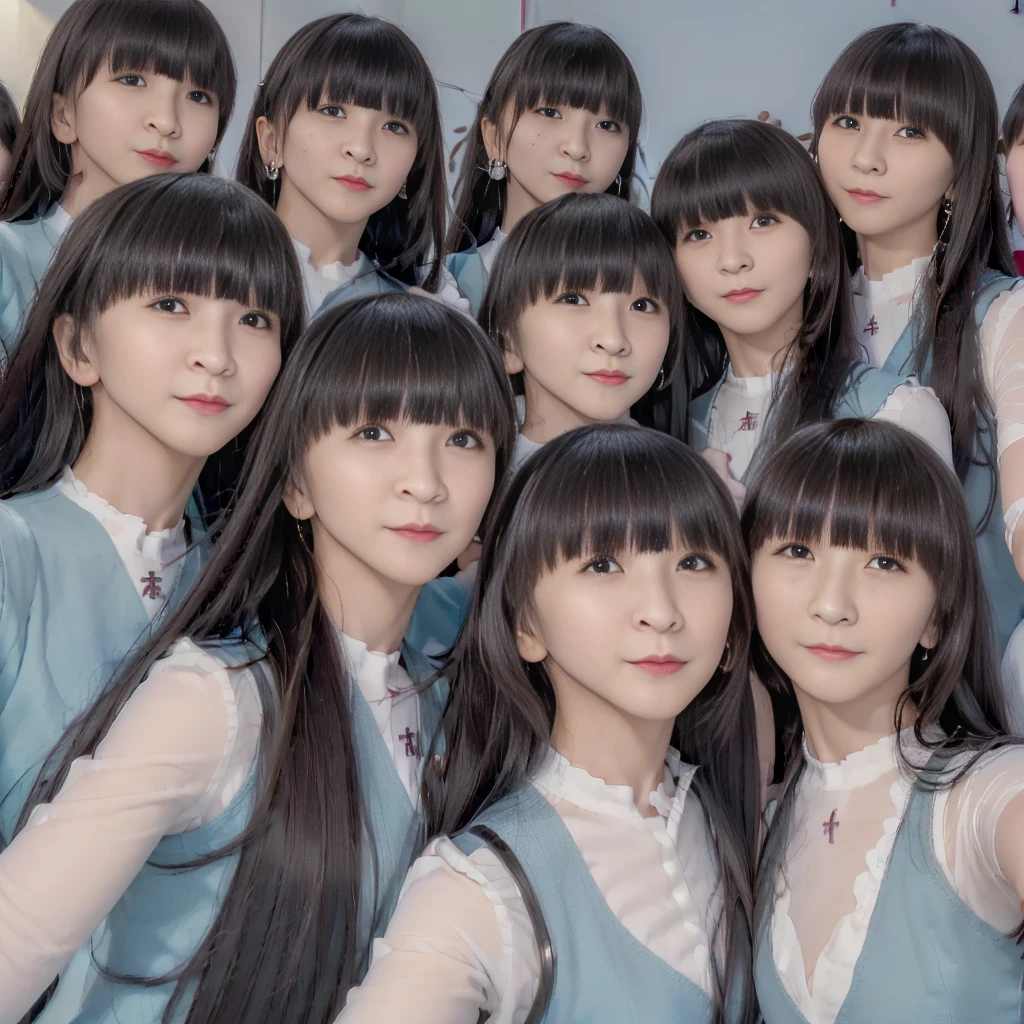 Raw photo、(((multiple girls))),((((6+girls)))),Women only、The same face、((matching school uniform))、************、((A dark-haired)),Longhaire、10 cute junior high school girls on lesbian dates、a smile、In the street、selfee、same person、a junior high school student