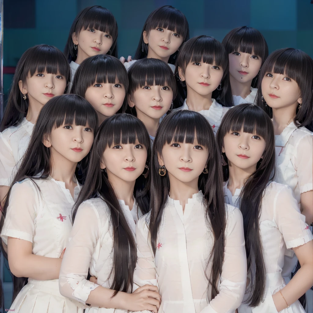 Raw photo、(((multiple girls))),((((6+girls)))),Women only、The same face、((matching school uniform))、************、((A dark-haired)),Longhaire、10 cute junior high school girls on lesbian dates、a smile、In the street、selfee、same person、a junior high school student