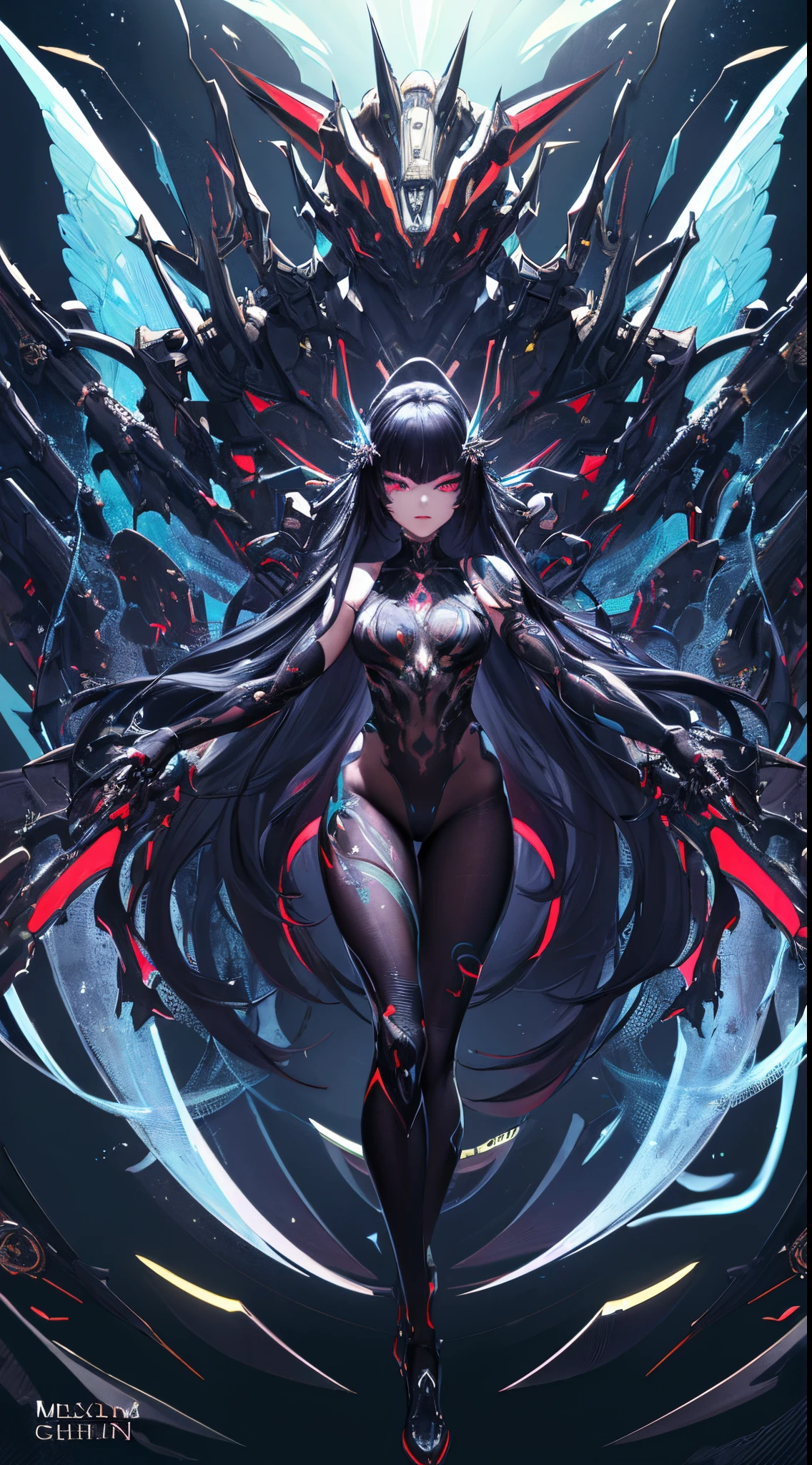 An anime girl with a deadly, queen-like presence, embodying the essence of a black widow. She has a powerful and graceful appearance, with cold, mesmerizing eyes and an aura of danger. Her outfit is sleek and dark, accentuating her femme fatale grace. She stands in the shadows of the night, with an intricate web behind her, symbolizing her lethal nature. Her pose is confident and commanding, with legs that move like blades. The background is a dark, shadowy scene with a hint of a web, emphasizing her predatory instincts and stealth. The lighting is dim, casting mysterious shadows, highlighting her as the ultimate threat. The overall mood is one of danger, power, and independence, capturing her as a silent, sly predator in the darkness.