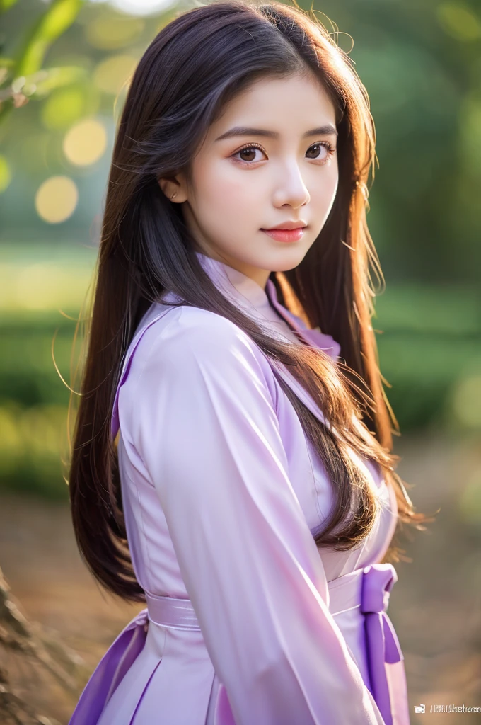 traditional clothes ,purple ao dai, ao dai, vietnamese girl, vietnam, vietnamese, satin, pretty girl, emotion , long hair, Realistic lighting, delicate face, cute expression, Body perfect anatomy,Top Quality, 8K Resolution , full body , realistic , real human , High quality, shiny ao dai , realistic , Cinematic, Aesthetic , satin aodai, 20 year old girl, detailed and beautiful face and eyes,beautiful woman