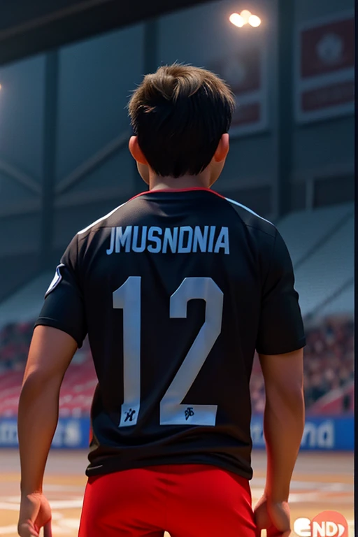 there is a man standing in a soccer field with a number 12 on his shirt, indonesia, black jersey, style of ade santora, inspired by Rudy Siswanto, asia, official, in the background, it idn't greasy, jonas roscinas, reddit post, inspired by Edo Murtić, instagram post, instagram picture