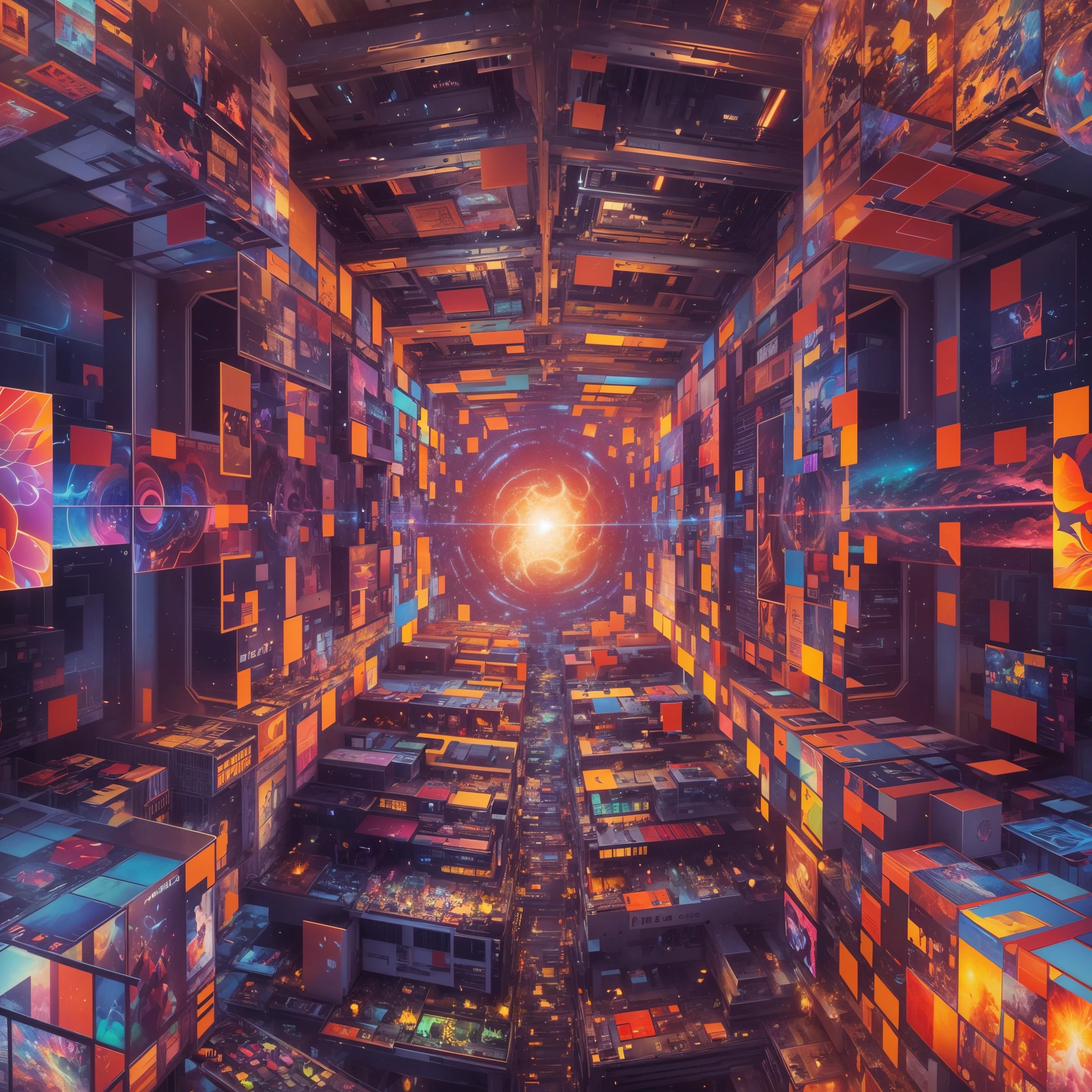Strange geometric shapes of Rubik's Cube,Abstract,fractal shape,vivd colour,ethereal lighting,The is very detailed,Psychedelic,3D rendering,otherworldly landscapes,unconventional perspective,unpredictable patterns,truly a masterpiece,Ultra-detailed digital art,trippy visuals,transcendental experience,cosmic energy,Astral realm,Mathematical beauty,Infinitely complex structures,mind-bending fantasy,harmonious chaos,Fantastic atmosphere,surreal dreamscape,hypnotic symmetry,Mysterious portal,Explore across dimensions,Celestial Geometry,Infinite dimensions,digital augmented reality,spectacular ,mind-changing reality,Perceptual shift,The possibilities are endless,interconnected universe,strange beauty,evocative abstraction,Sizes blend seamlessly