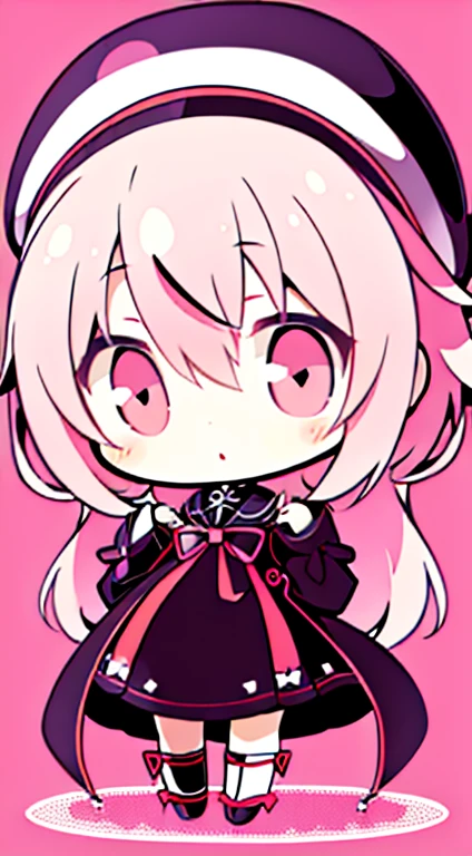 Very cute and beautiful chibi anime girl、Simple flat background、fulllllbody、Standing、extremely detailed face and eyes、Clearly outlined、solo、silk hat