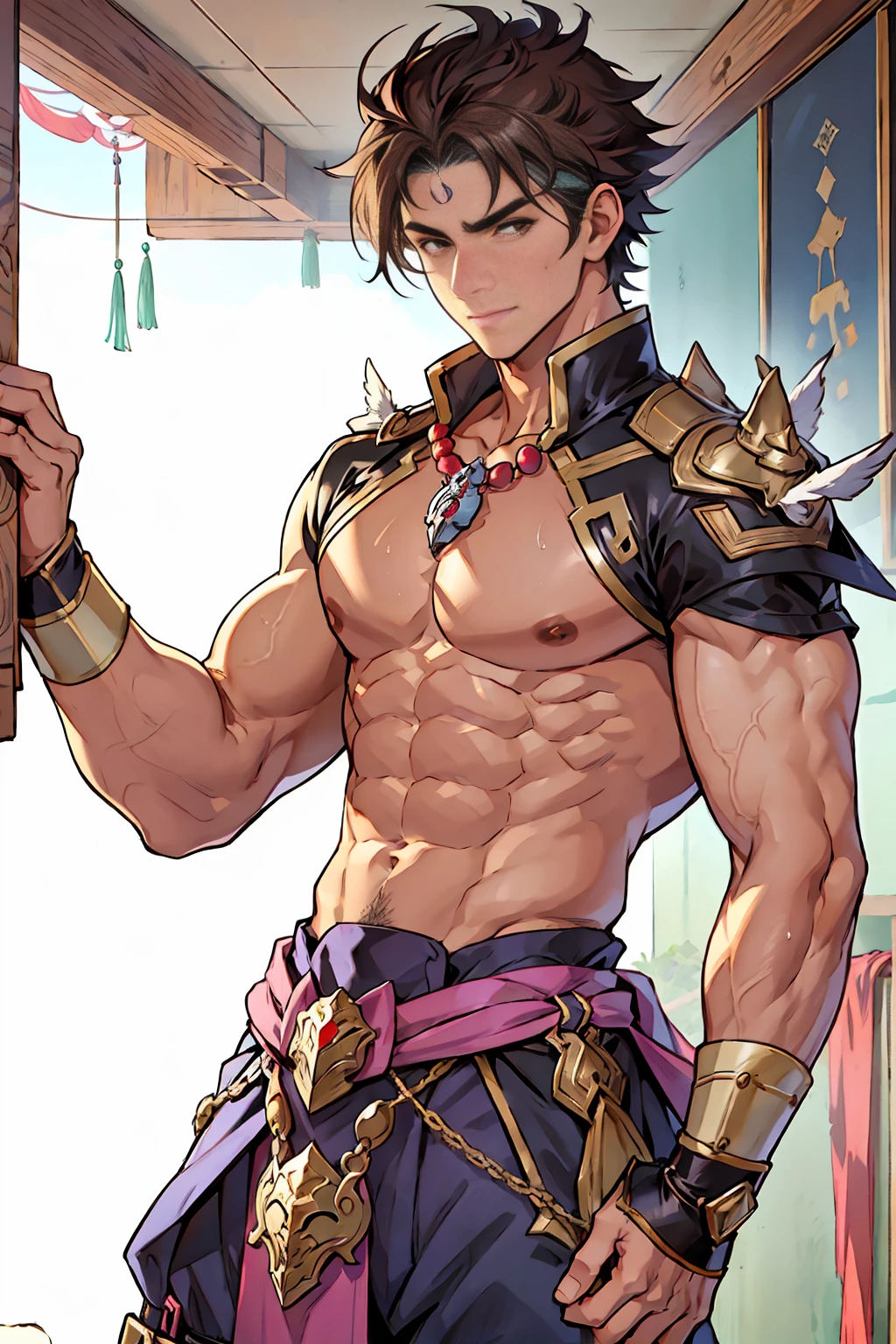 A mais alta qualidade de imagem，Pessoas do sexo masculino，，1 menino，jovem e bonito，Shoun，cabelos brancos，Cabelo liso curto，Pele escura，Anime peito grande，anime wallpaper，sozinho，Foco Masculino，cuecas，Dilation of the pectoral muscles，capa vermelhirilha saliente，Fundo Urbano，Espalhe as pernas，sexy,(master part, best quality),meias brancas longaotas Red Martin，