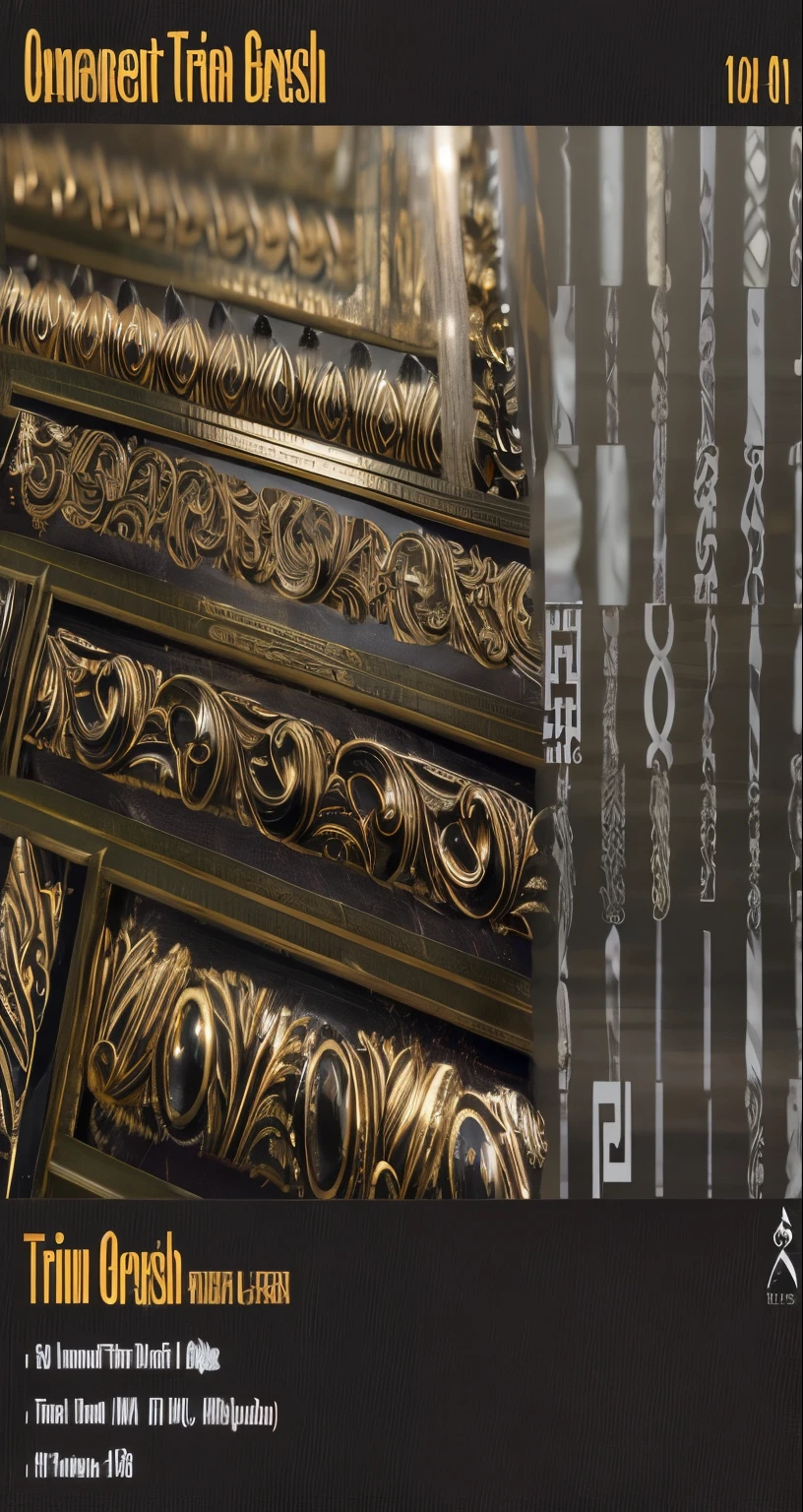 a close up of a picture of a gold trim brush, trim, steampunk trim, golden trims, gold trim, gold trimmings, brush, extremely detailed brush, ornate with gold trimmings, fine brush, highly detailed brush style, with ornamental edges, oriental, filigree border, custom brush, ornamental edges, ultra ornate detail, album, ultra detailed intricate ornate