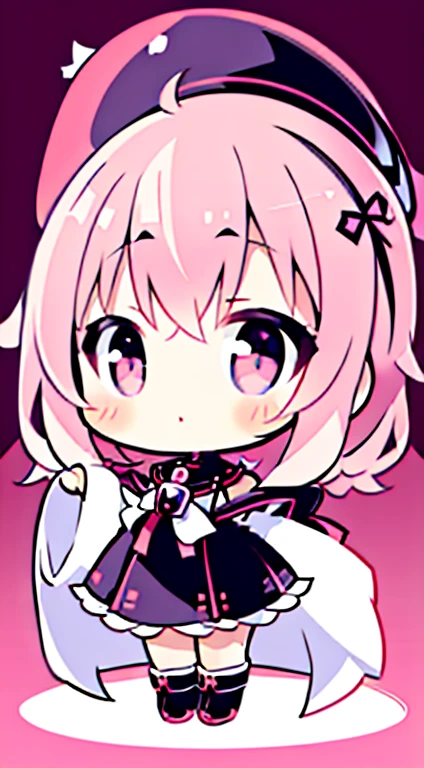 Very cute and beautiful chibi anime girl、Simple flat background、fulllllbody、Standing、extremely detailed face and eyes、Clearly outlined、solo、silk hat