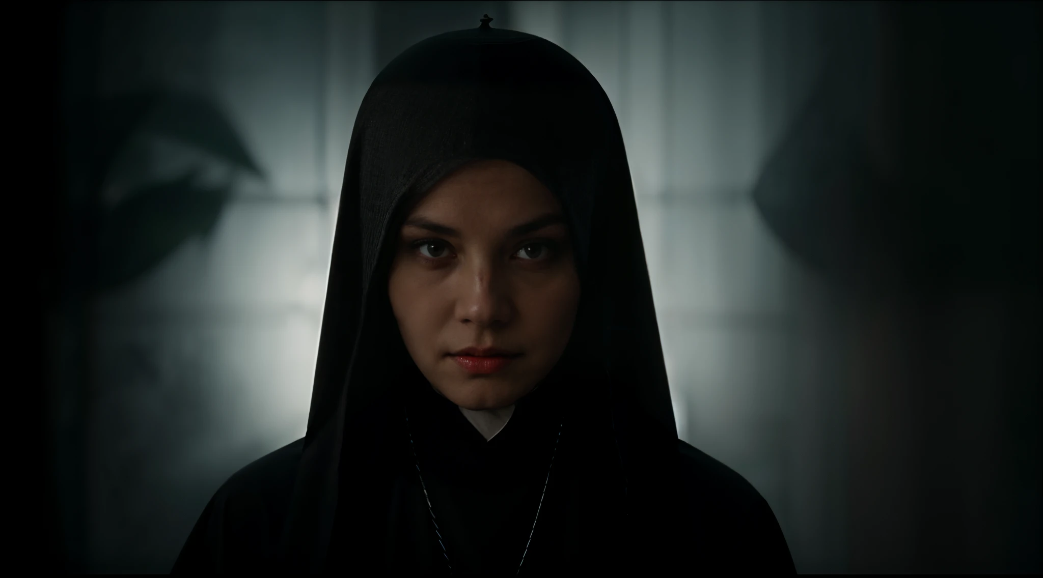 the evil nun with red eyes in the dark