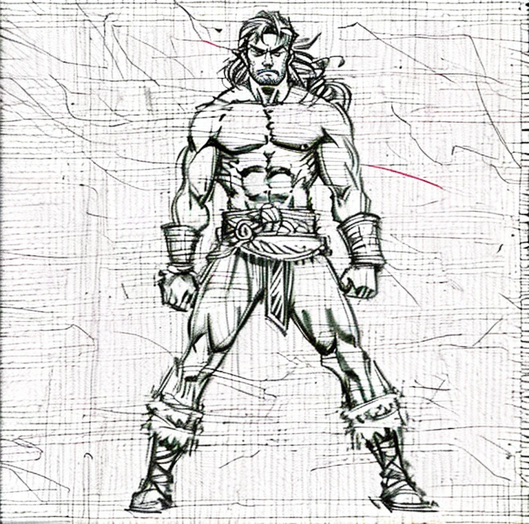 sketch art style, conan o Barbaro, tons de cinza, monocromatic, ((sozinho))