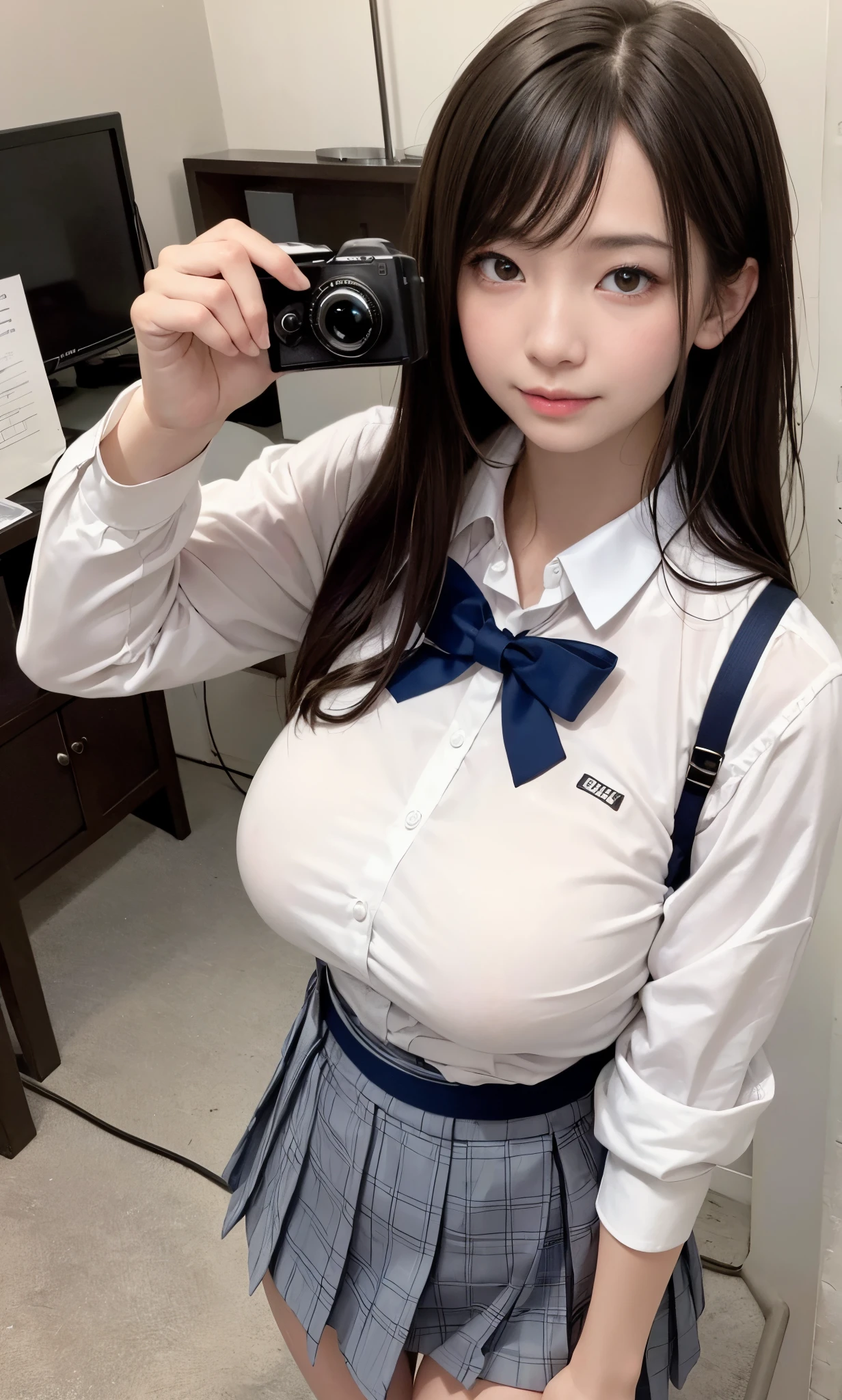 (Raw photo:1.2)、(Photottorial、:1.4)、((Taking a picture of the camera from above、look up to、stares at the camera、Gazing from above with a camera、Take a photo from above))a beautiful detailed girl、extremely detailed eye and face、beatiful detailed eyes、Ridiculous、Incredibly ridiculous、huge filesize、ultra-detailliert、hight resolution、ighly detailed、best qualtiy、 masuter piece、((Japanese girls' high school uniform))、illustratio、ighly detailed、ltso、unification、8k wallpaper、magnifica、finely detail、masuter piece、、best qualtiy、Highly detailed LTSO uniform 8k wallpaper、Light on the face、a 18 year old girl、((dynamicposes)))、(camel's toe)、shorth hair、shorth hair、long neck、Put your ears out、bangsig eye、Lashes、kawaii、Very cute big