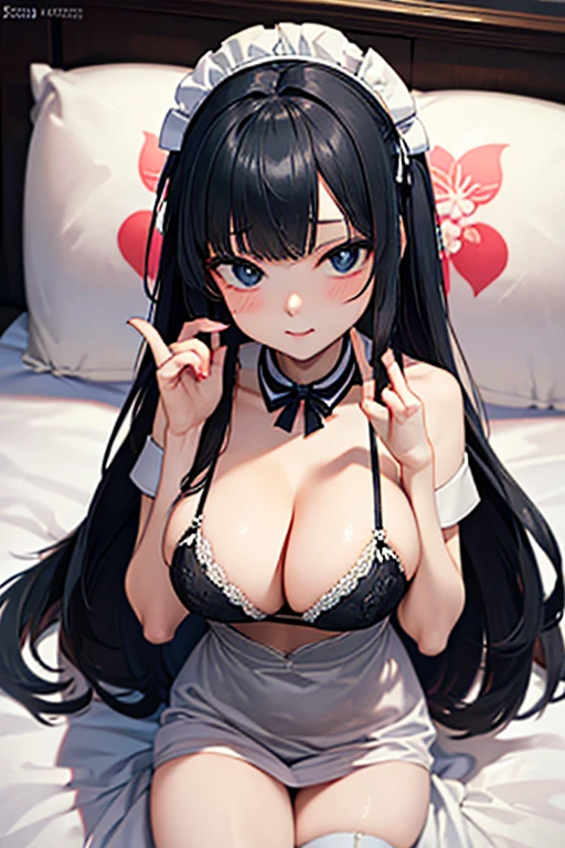 (Best Quality)), ((Masterpiece Art)), A trick for flawless beauty, (high resolucion), Very reduced 8K , a flawless face, perfect eyes, Symmetrical body shape,Black hair,maid print lingerie, maid print bra, maid print underwear, large full breasts, sexual intercourse, Sexual attractiveness, hentai, NSFW, bed