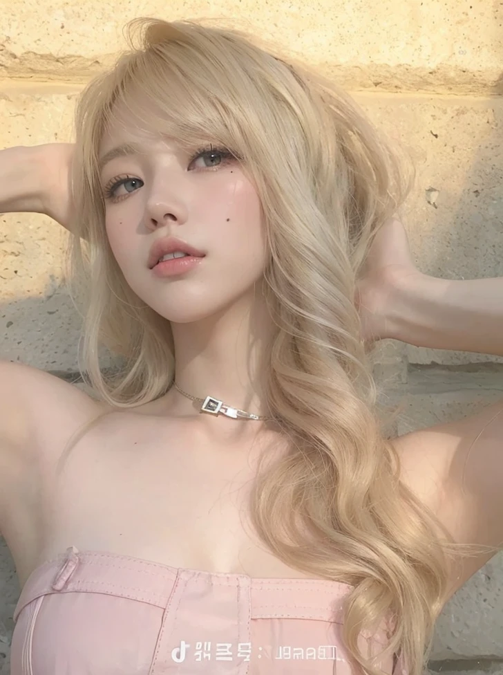 Long-haired blonde posing in front of stone wall., lalisa manobal, blake pink rosanna park, sakimicchan, ulzzangs, Cui Xianhua, Blackpink’s Larissa Manoban, sun yunjoo, Have long blond hair, beautiful Delphine, blond girl, Korean girls, hime-cut, jinyoung shin