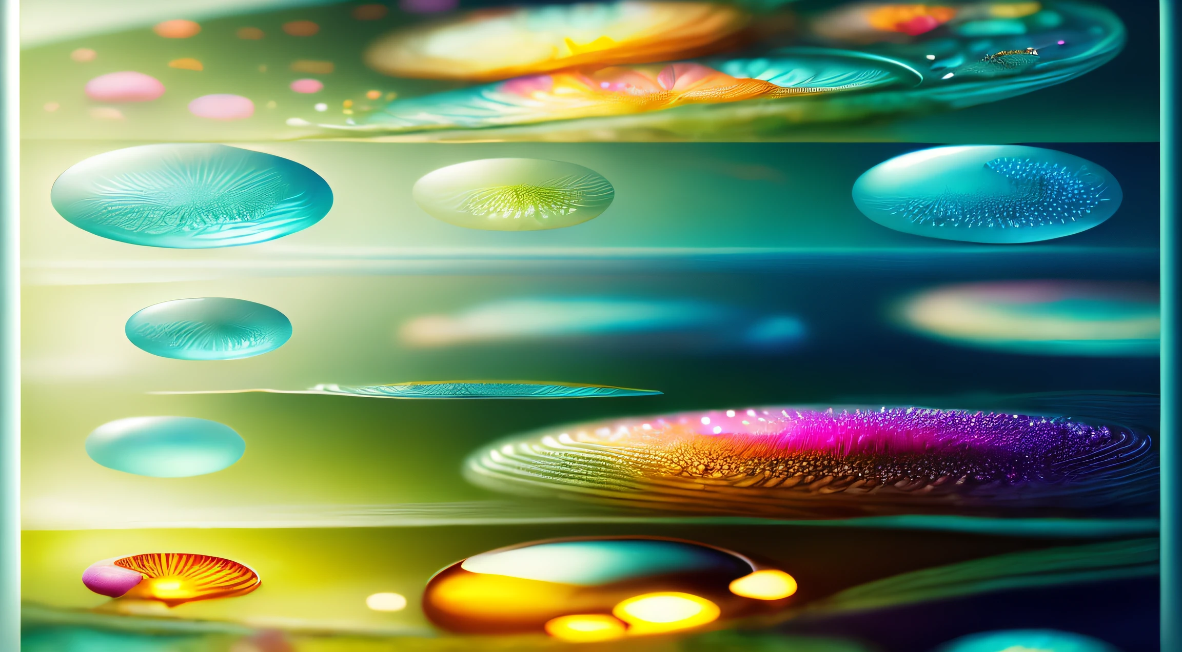 (Best Quality, bright microscope view), biology illustration, Microscope image, Science Illustration, scientific explanation, Written by Jang Sunap, Microscope View, detailed scientific diagram, cell biology, Ultra-fine details, Extremely detailed, science photography, Micrograph, speculative biology, dew, microorganism, Vivid colors, Detailed textures, Illuminating light