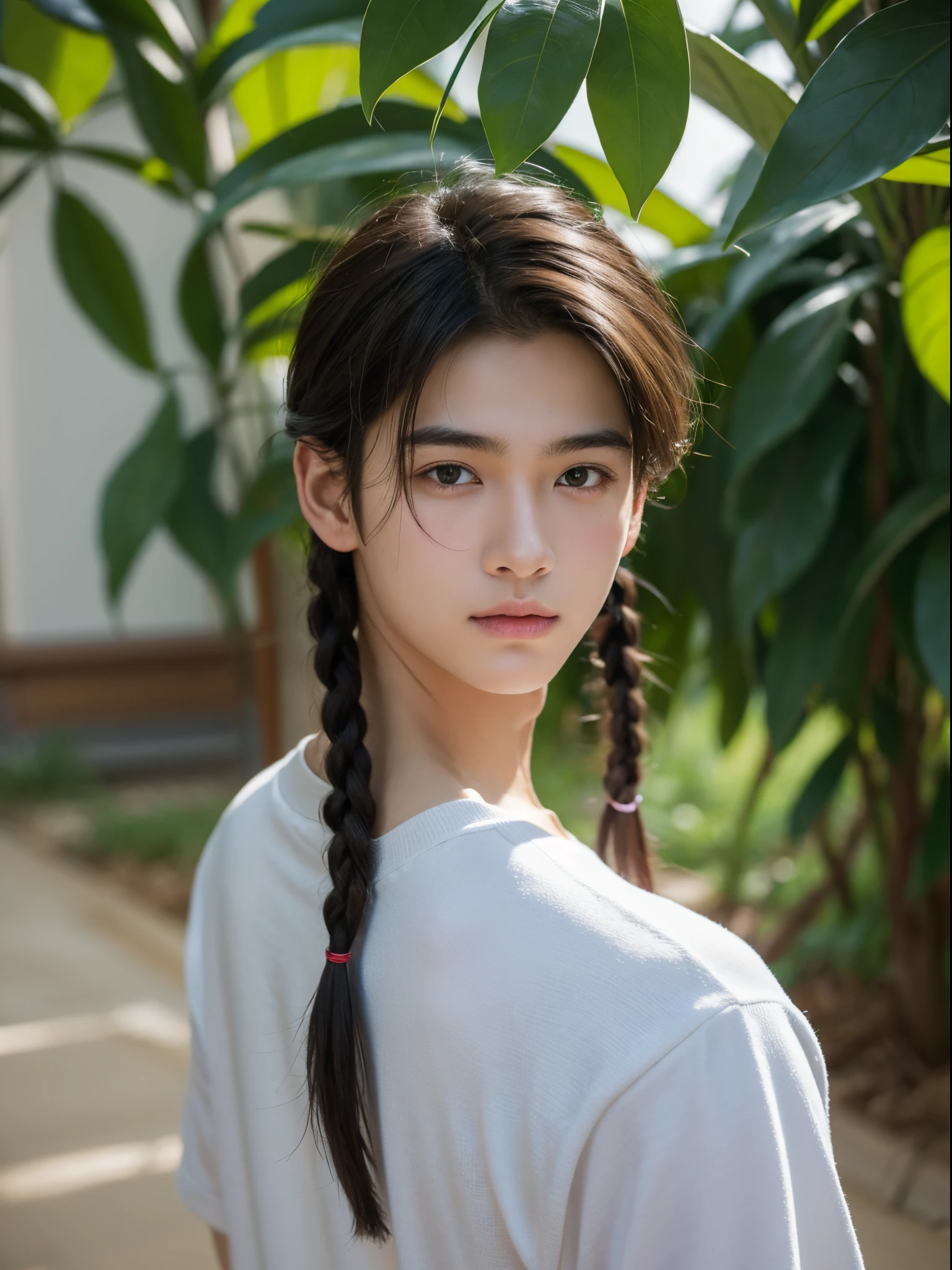 boy, 17 y.o, handsome, middle parted hair,    plantation