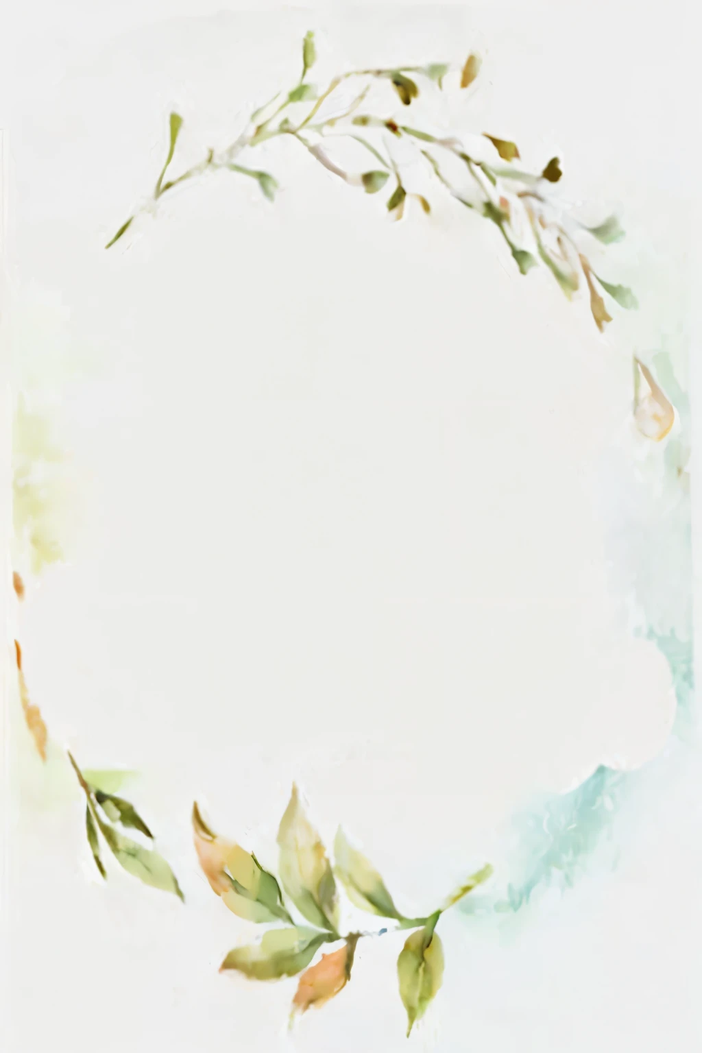 there is a painting of a wreath of leaves and flowers, with a white background, without text, botanical, watercolor, flower frame, floral, the background is beige, watercolor , watercolor,  white bg, pastel flowery background