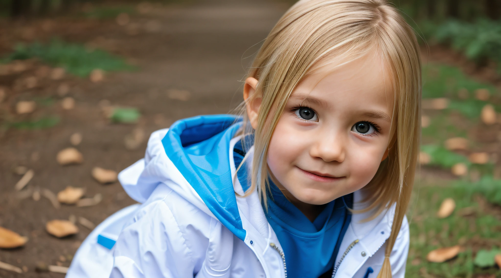 KIDS MENINA LOIRA COM JAQUETA AZUL COM MUITAS ESTRELAS