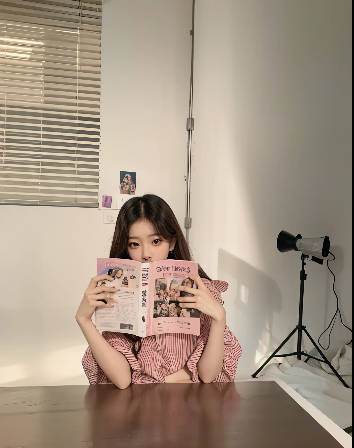 mujer arafed sentada en una mesa con un libro frente a su cara, Blackpink Jennie, magazine photoshoot, Jossi de Blackpink, Magazine photo shoot, photo session, Lectura de un nuevo libro, magazine shoot, Taejune Kim, sosteniendo un libro, una imagen, Jaeyeon Nam, por Kim Jeong-hui, Sun Yunjoo, Jisoo de Blackpink, ulzzang