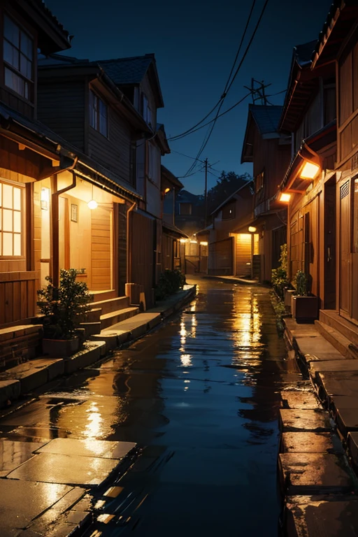 Night view of the street,There is a house,There are street lights, Madhouse Studio anime style, Anime background art, residential neighborhoods, House background, style of madhouse anime, dark neighborhood, Makoto Shinkai's style, ( ( Xinhai sincerely ) ), Dark old house location, By Anime Painter Studio, atmospheric anime, anime scene