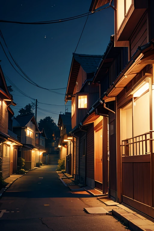 Night view of the street，There is a house，There are street lights, Madhouse Studio anime style, Anime background art, residential neighborhoods, House background, style of madhouse anime, dark neighborhood, Makoto Shinkai's style, ( ( Xinhai sincerely ) ), Dark old house location, By Anime Painter Studio, atmospheric anime, anime scene