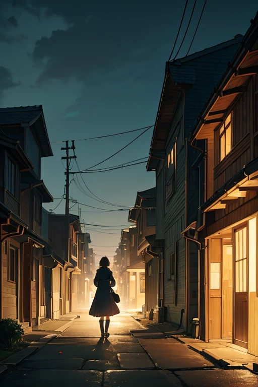 A detailed night scene of a street with houses and streetlights, depicted in Madhouse Studio's anime style. The artwork showcases the residential area, with a focus on the background of the house. It embodies the dark and eerie atmosphere of a neighborhood, inspired by the art style of the Madhouse Studio. The location is set in an old, dark house, reminiscent of the works of Makoto Shinkai. The artwork is meticulously created by a team of talented anime artists, resulting in a visually captivating and immersive anime scene. The artwork showcases the essence of traditional anime scenes, featuring vibrant colors, stunning visual effects, and intricate details. The lighting is carefully designed to highlight the mood and ambiance of the dark street.