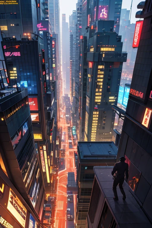 Anime scene of a man standing on a city ledge at night, neo tokyo background, Screenshot of the 2012 animation, TV animation stills, Tokyo anime anime scenes, Kuro anime screenshots, he is traversing a shadowy city, hd anime cityscape, Today’s recommended anime is still, 2 0 1 9 animation screenshots, anime movie screenshot