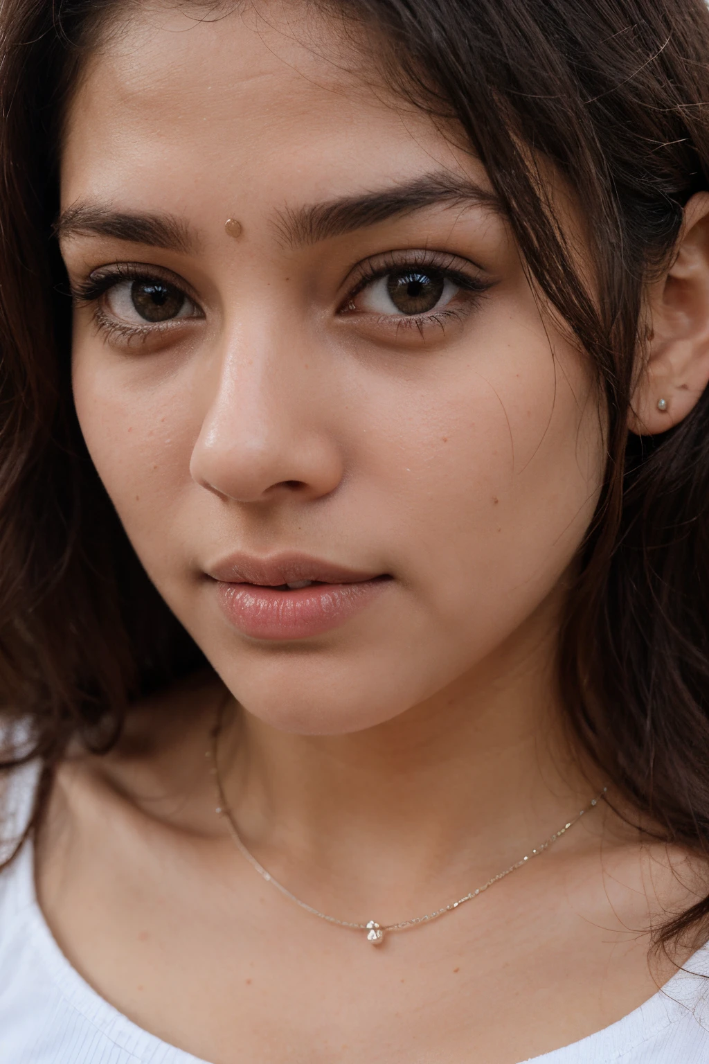 A full body picture in 9:16 ratio of A beautiful adorable young woman,brunette hair, red lips, she is a prostitute, sex worker, bhenchod, sister fucker, lust, horny, high heels, gundi, lawdi, pappi, spots, acnes, darks, pimples, freckles , blemishes, eye make up, only one red bindi on her forehead just like a Indian women, posing like ready to have a sex, nonsense girl type, idiot, stupid, tiktoker, no brainr, fool, dick eater, drunk, drug addicted, disgusting behaviour