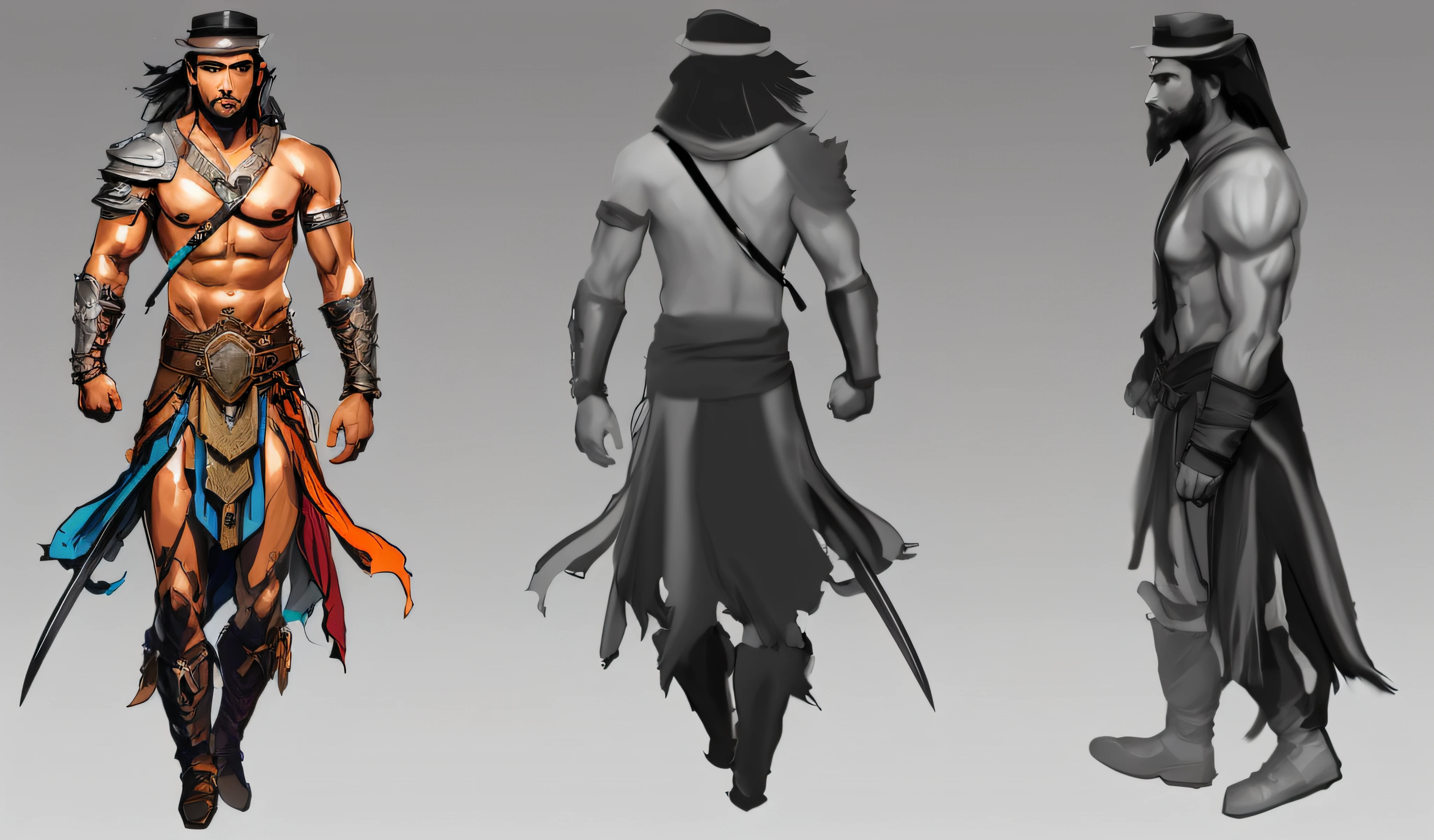 Portrait of a man with two great hammers, long hair, ancient, humanoid, realistic proportions! ! Chinese, skinny character, realistic proportions SFW, faded drawing, concept art character pose, old sketch, full body character drawing, concept character, detailed full body concept, detailed character, detailed but rough, warrior concept art, not cut Actual character concept, full body concept.
