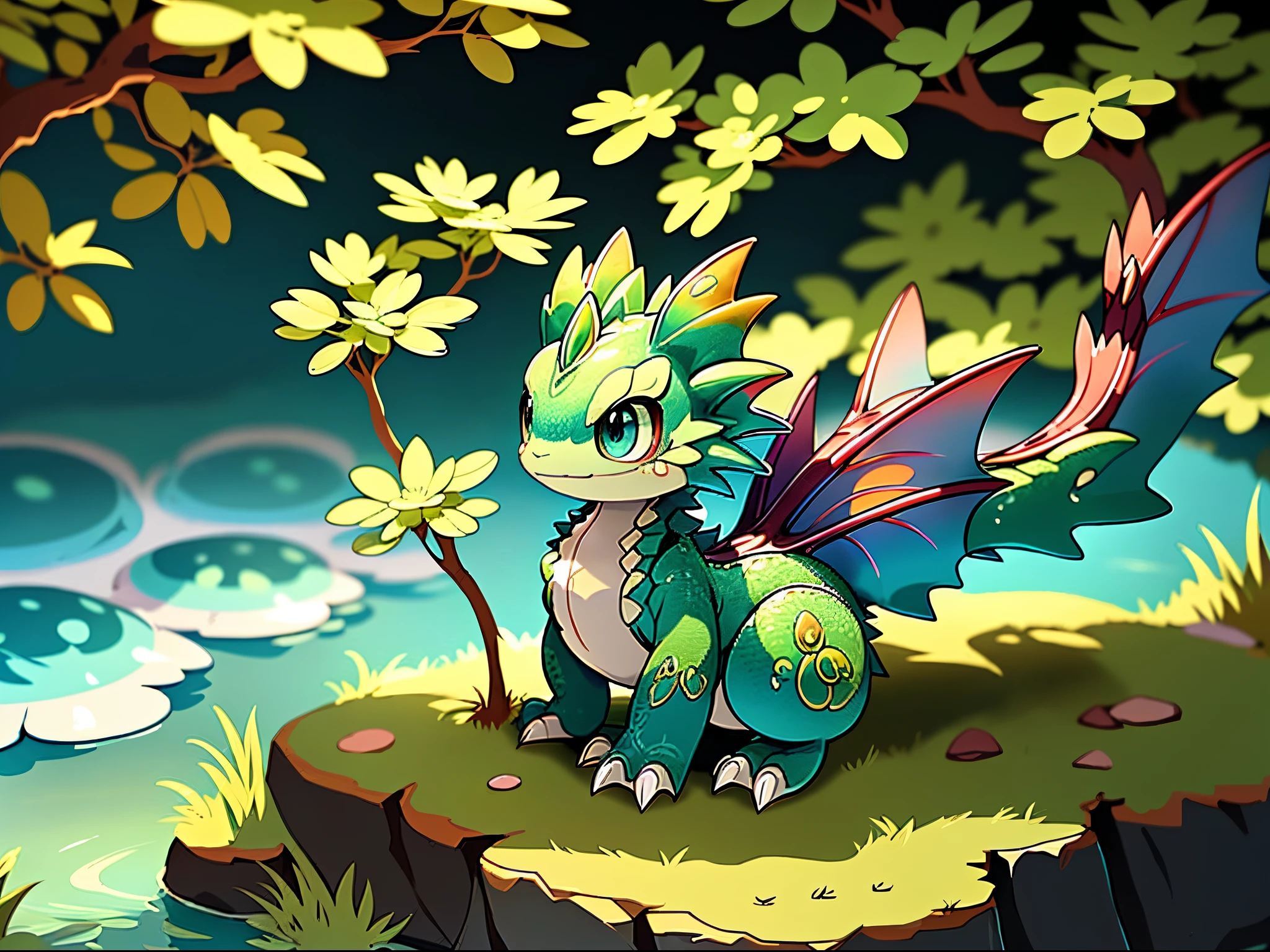 Cute little water dragon!,Pokémon style!!!,Gradient color((best qualtiy)),((tmasterpiece)),(Extremely detailed,Most detailed,offcial art,Beauty and aesthetics:1.2),depth of fields,COMPOSITION FULL BODY,(CHIBI) ,,(Beautiful and meticulous vision:1.3),(Very happy:1)