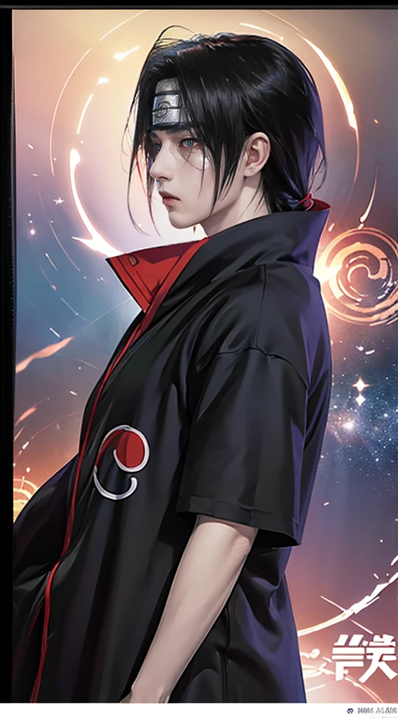 ((4K works))、​masterpiece、（top-quality)、((high-level image quality))、((One Manly Boy))、Slim body、((Uchiha Itachi ))、((Uchiha Itachi))、(())、(Detailed beautiful eyes)、((Smaller face))、((Neutral face))、((18year old))、((Handsome man))、((photo of a model))、((Like a celebrity))、Professional Photooto))、((Shot alone))、((shot from a side angle))、((Naruto's Akatsuki Costume))