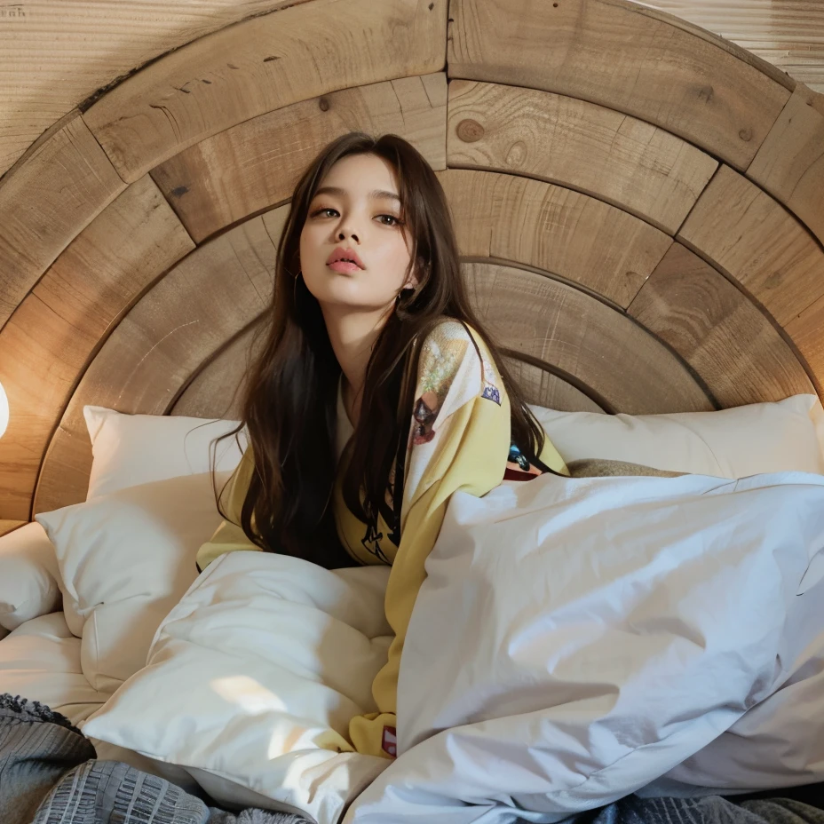 Mujer araffe sentada en una cama con almohadas y una manta., Blackpink Jennie, Bae Suzy, mientras posa en la misma cama, en mi cama, posando en la cama, Parque Roseanne de Blackpink, acostarse en una cama, Sentado en una cama, en un dormitorio, Jossi de Blackpink, # Oc, #Oc, sentada en su cama, en la cama