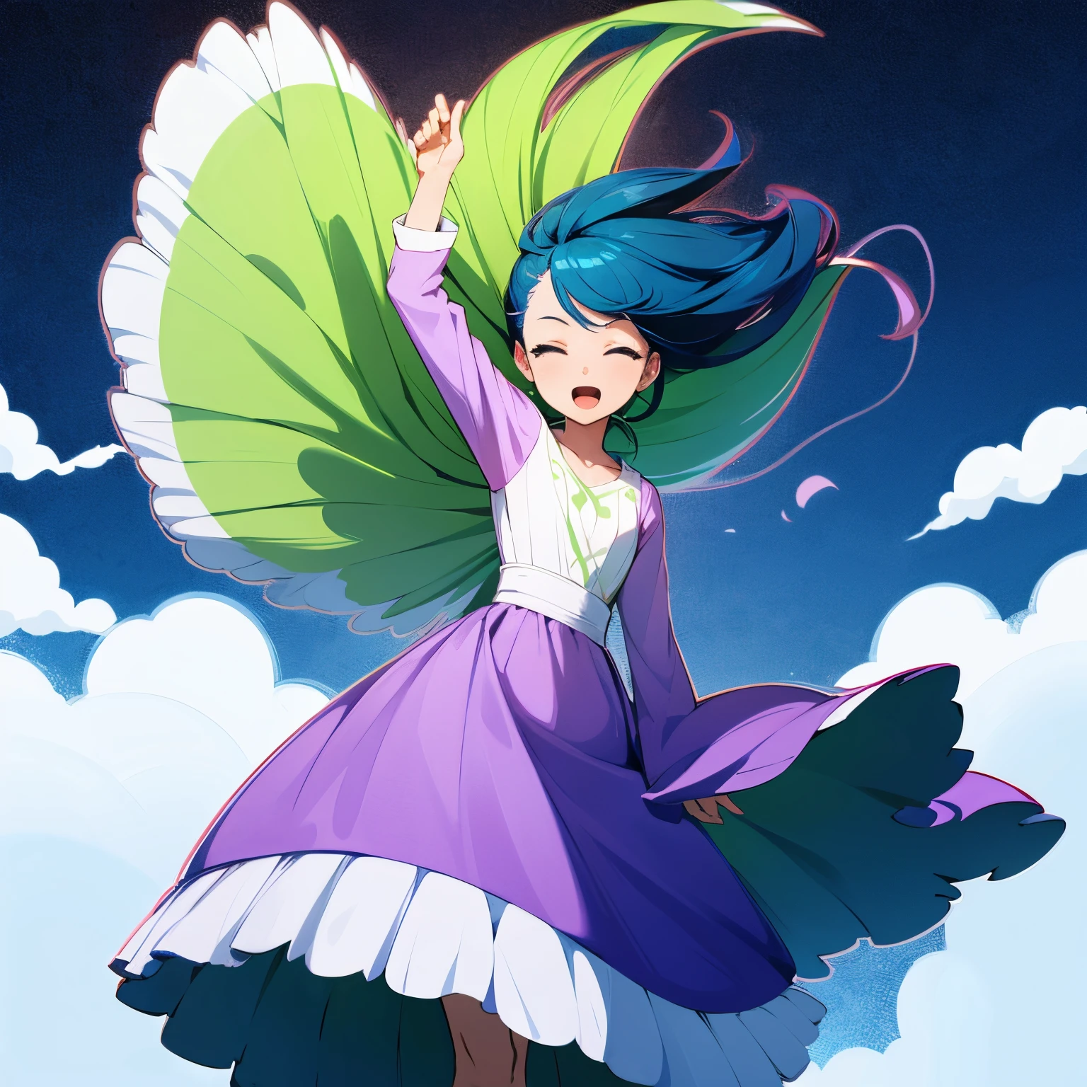 hair is dancing in the air　Falling from the sky, my hair is fluttering