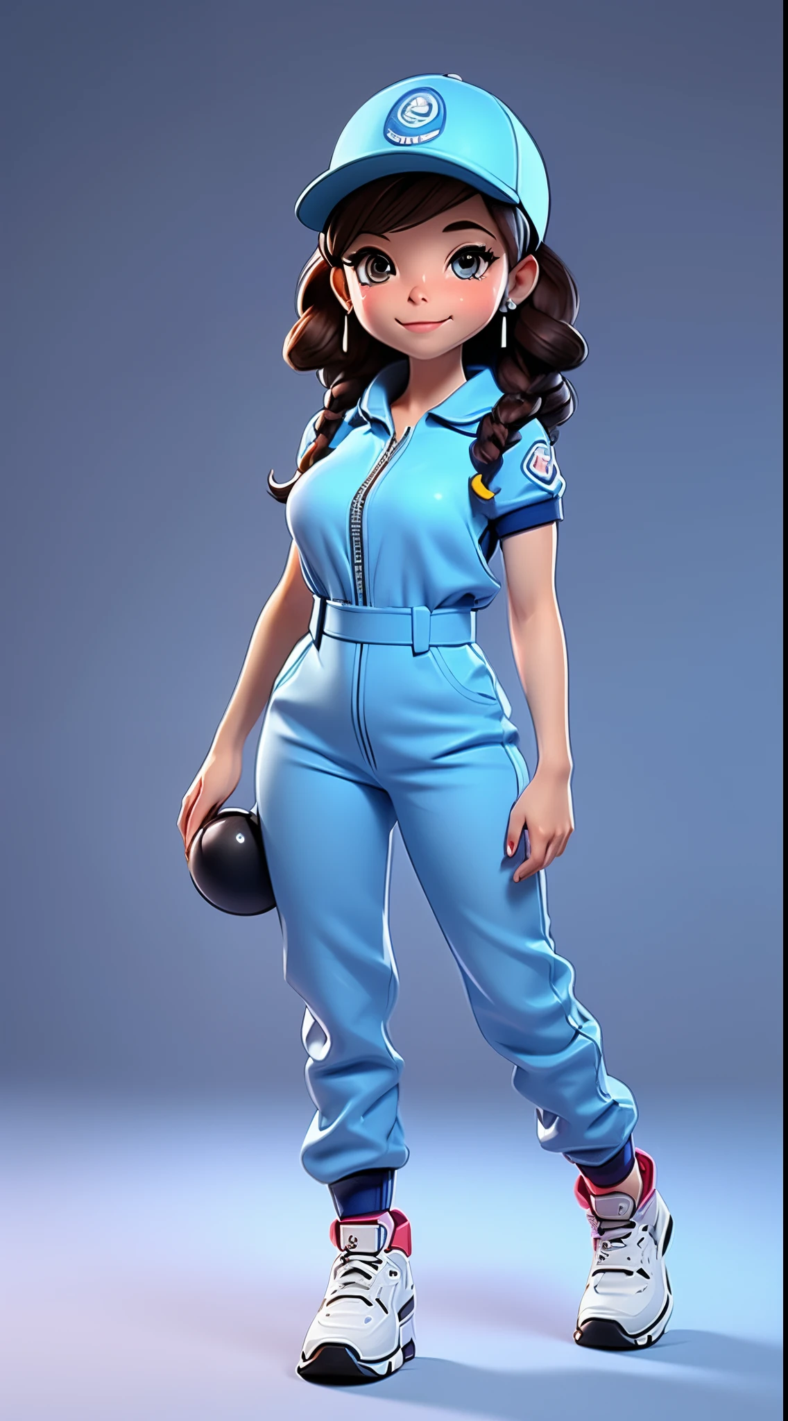 30 year old woman, adult, 3d ultra hd drawing style, she is a delivery girl, her uniform is blue and white with the logo written "Penha Gas", her uniform is a delivery woman's jumpsuit: perfect hands, all the perfect fingers, she looks like Brazilian:

I dispute: she is doing gym exercises